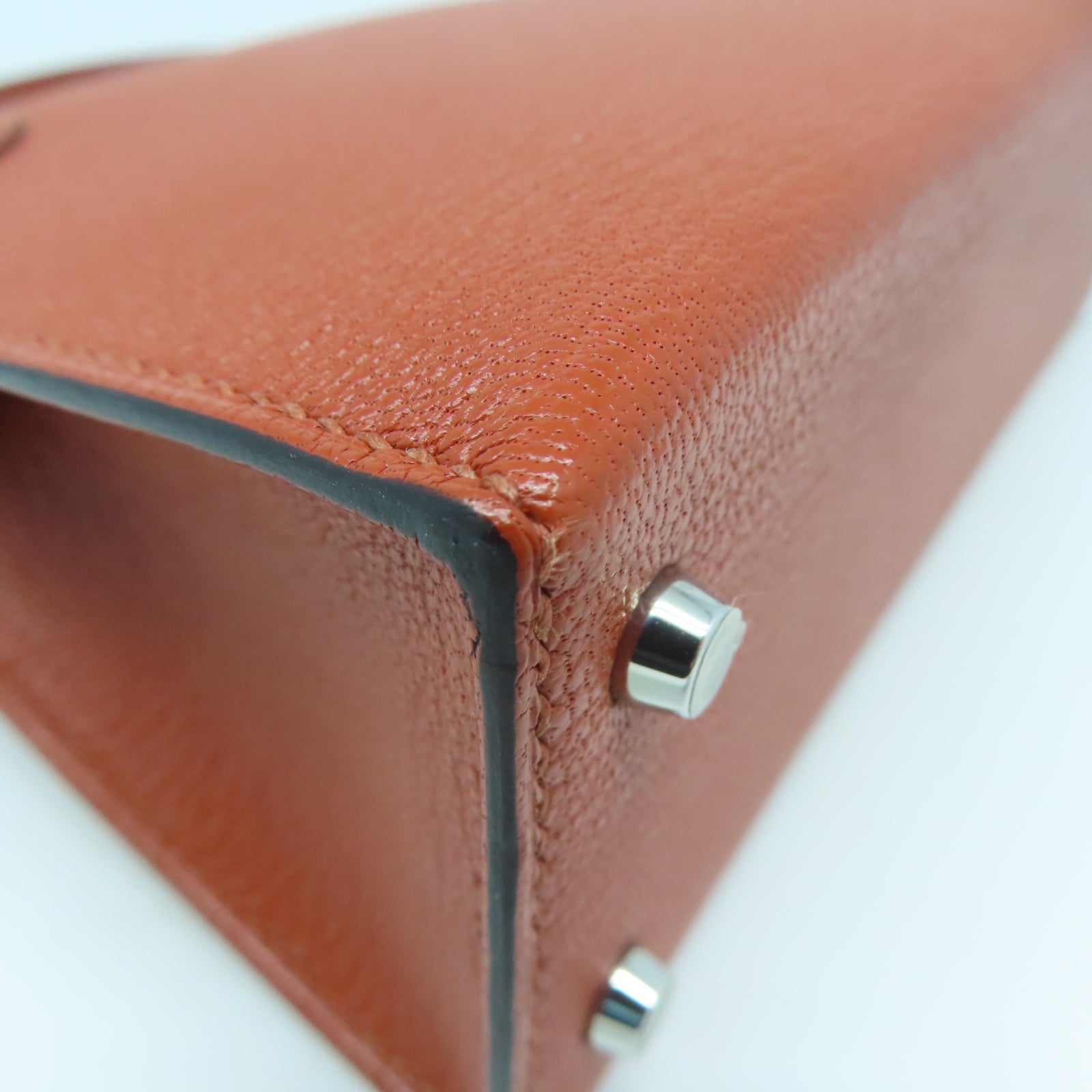 HERMES Chevre皮革Mini Kelly銀扣手挽肩背兩用袋Cuivre南瓜色