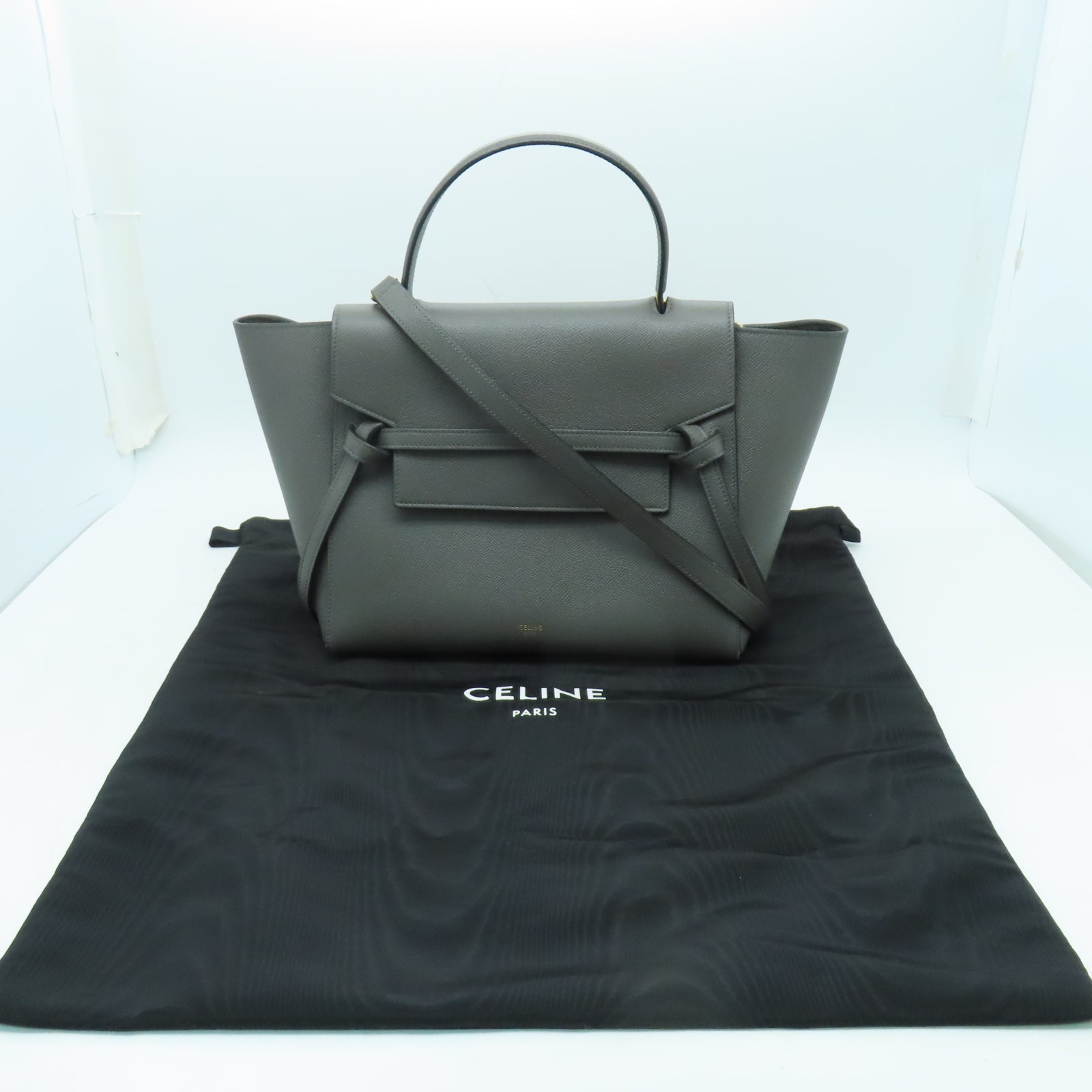 CELINE 牛皮皮革Mini Belt Bag金扣手挽肩背兩用袋灰色
