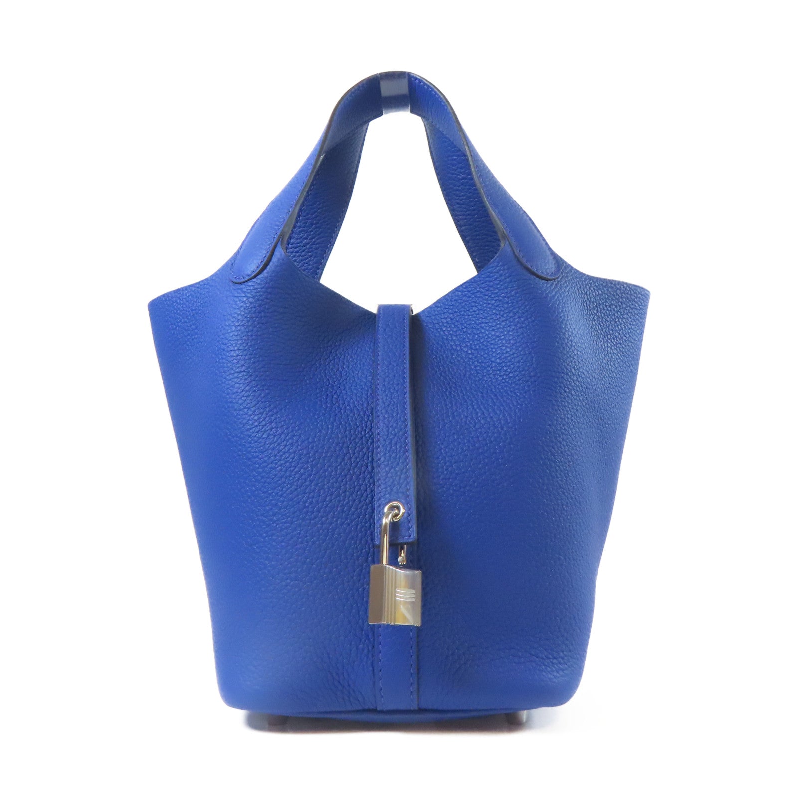 HERMES Clemence皮革Picotin PM銀扣手挽袋Blue Royal藍色