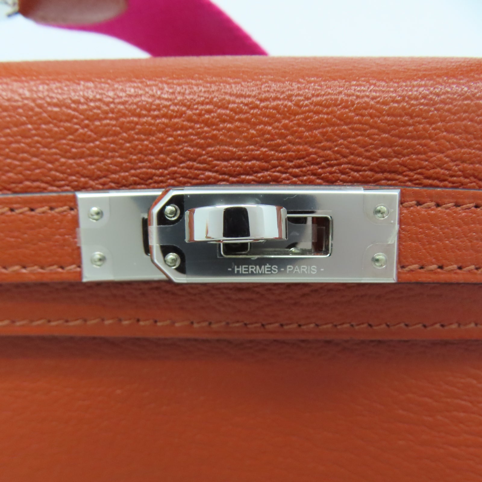 HERMES Chevre皮革Mini Kelly銀扣手挽肩背兩用袋Cuivre南瓜色
