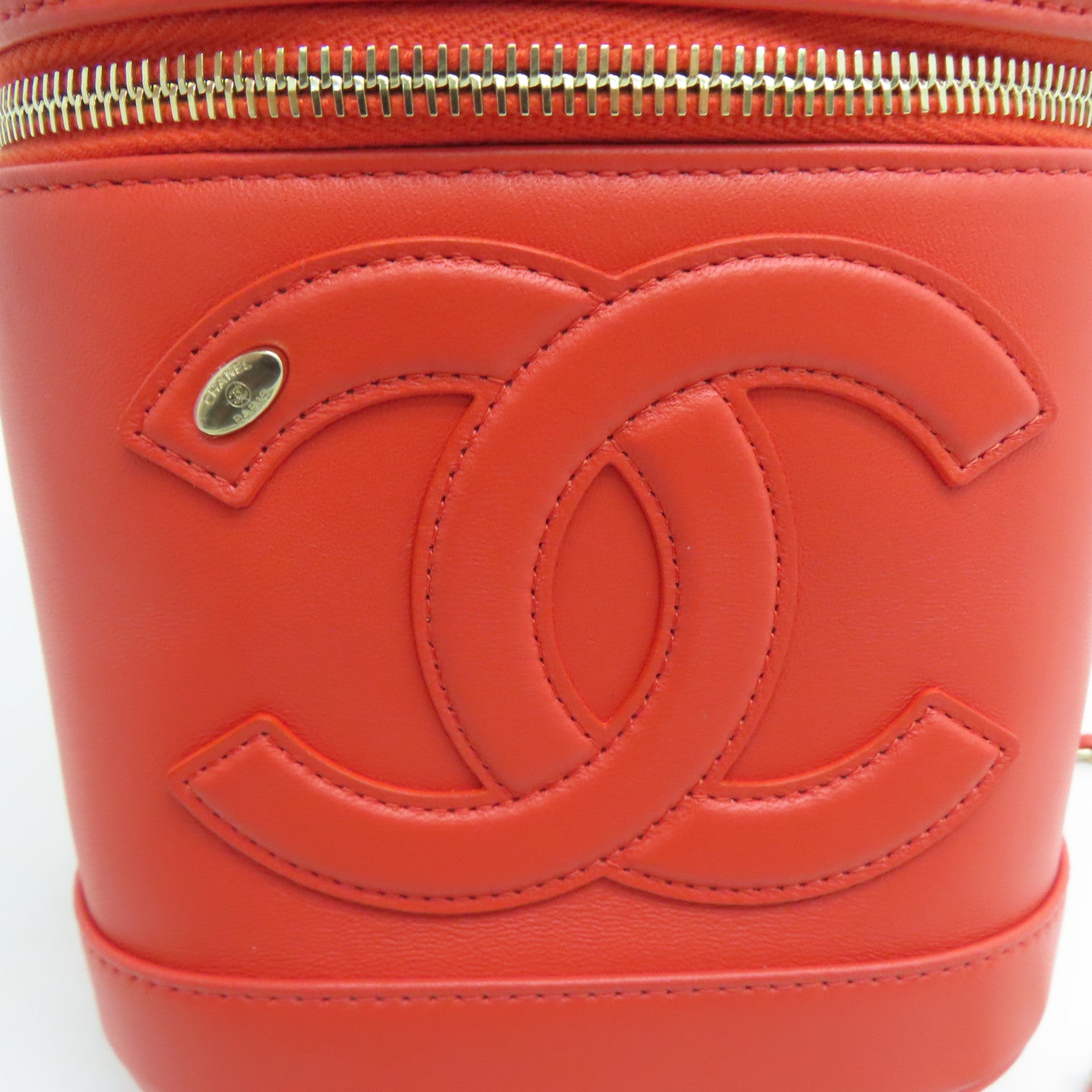 CHANEL 羊皮皮革2Way Shoulder金扣手挽肩背两用袋橙色