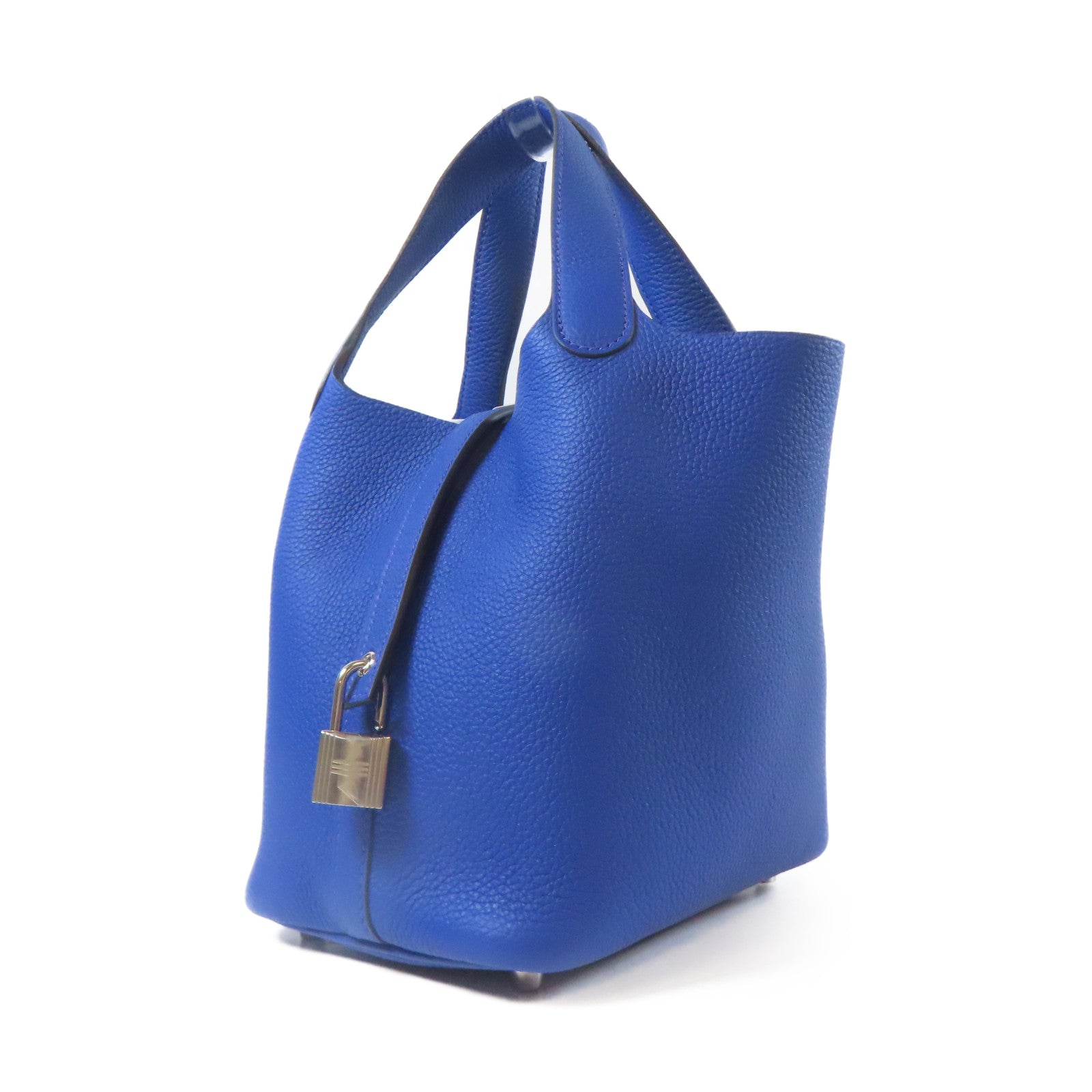 HERMES Clemence皮革Picotin PM銀扣手挽袋Blue Royal藍色