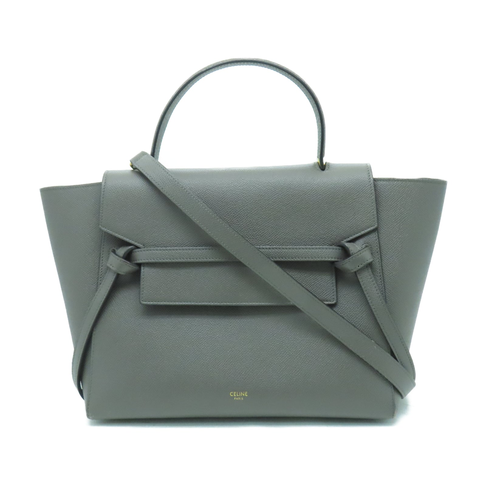 CELINE 牛皮皮革Mini Belt Bag金扣手挽肩背兩用袋灰色