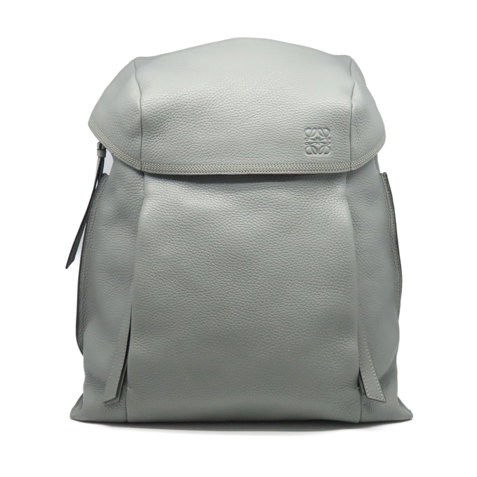 LOEWE 牛皮皮革Backpack銀扣背包灰色