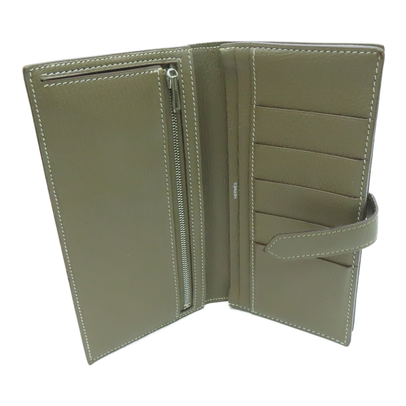 HERMES 【激減優惠】Chevre皮革Bearn Wallet銀扣長錢包灰色