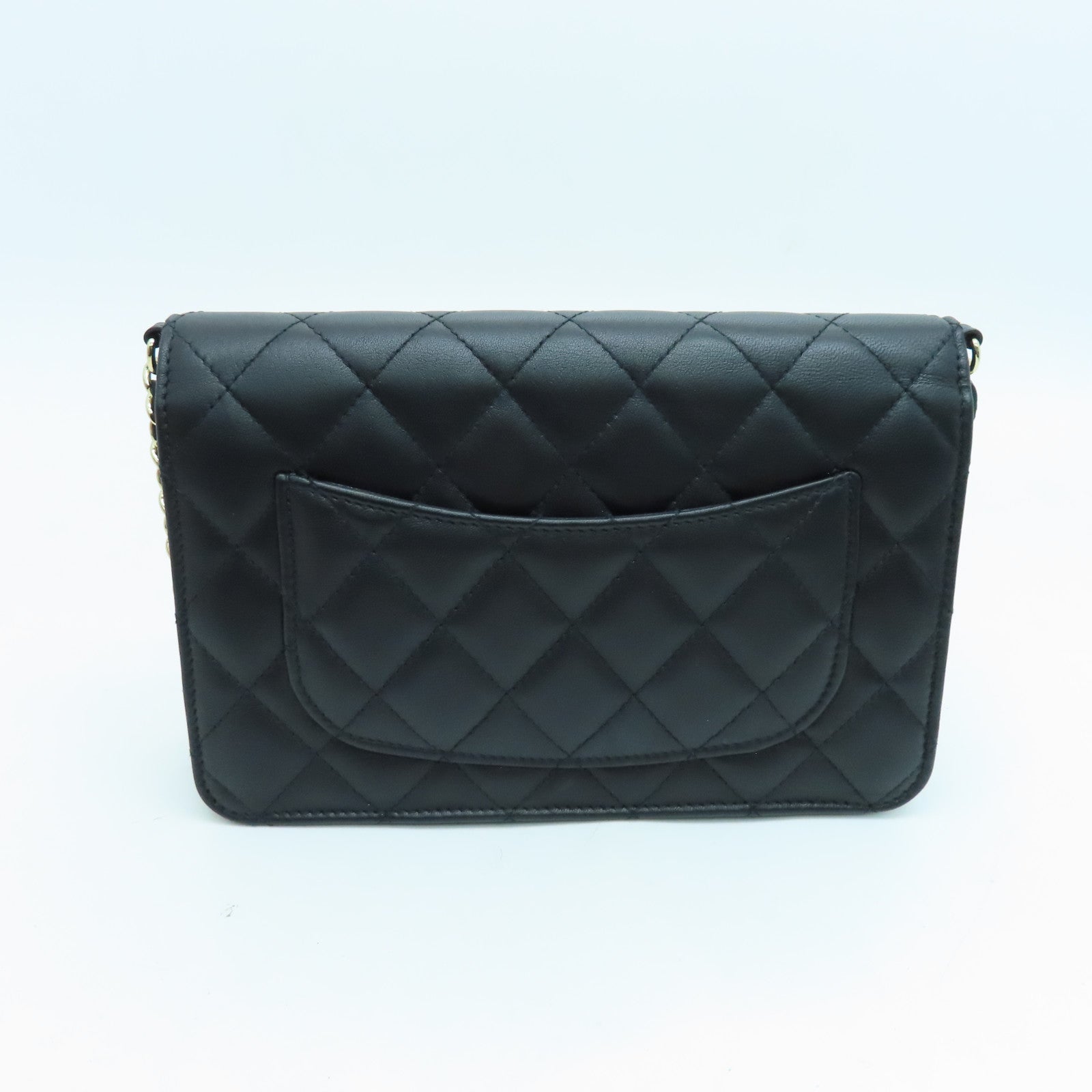 CHANEL 菱格羊皮皮革Chain Shoulder Bag金扣鏈帶肩背袋黑色