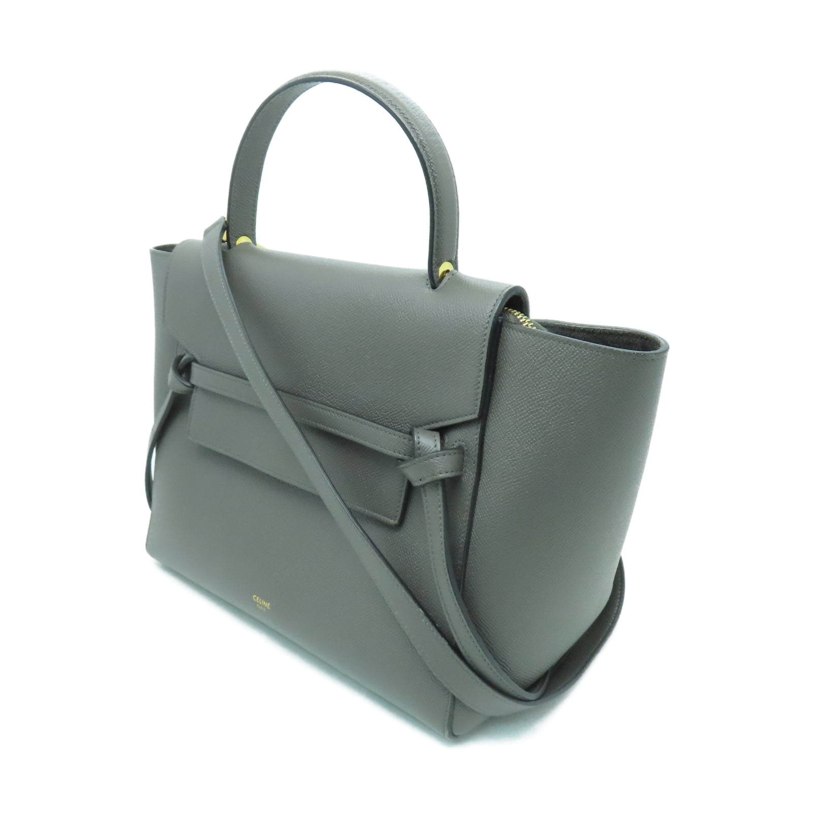 CELINE 牛皮皮革Mini Belt Bag金扣手挽肩背兩用袋灰色