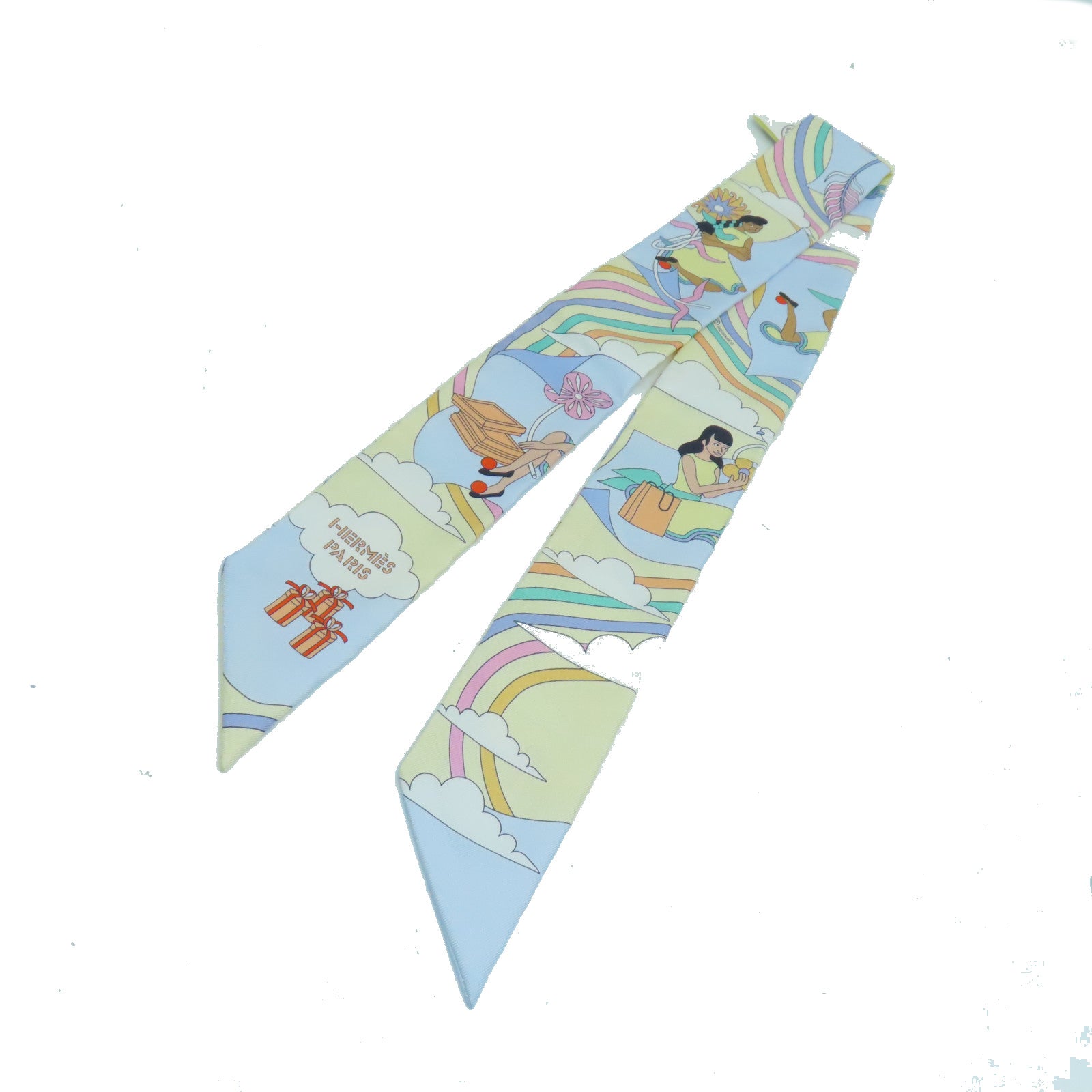 HERMES 絲質Twilly絲巾彩色