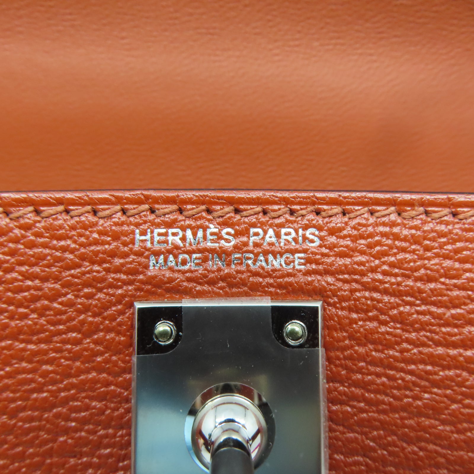 HERMES Chevre皮革Mini Kelly銀扣手挽肩背兩用袋Cuivre南瓜色