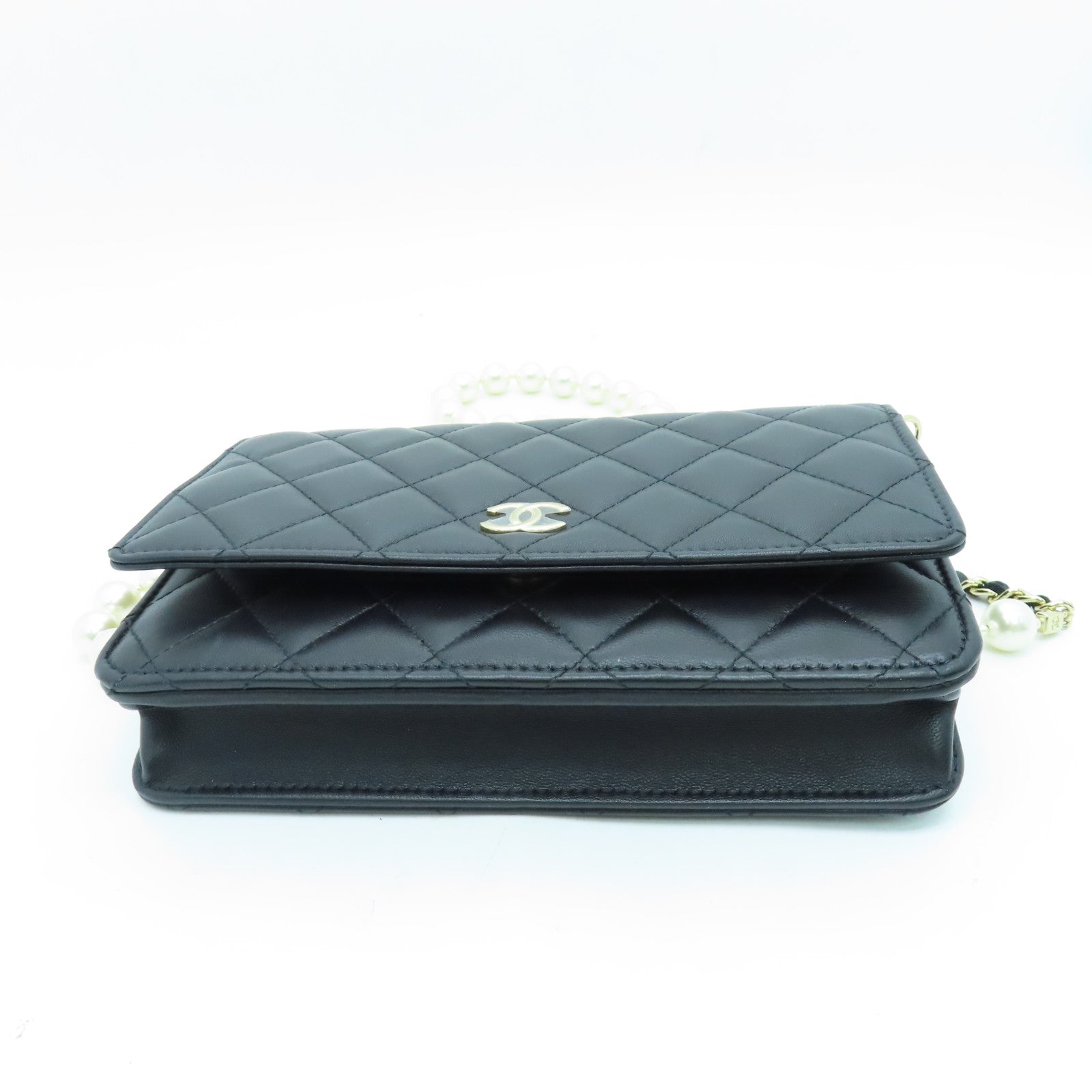 CHANEL 菱格羊皮皮革Chain Shoulder Bag金扣鏈帶肩背袋黑色