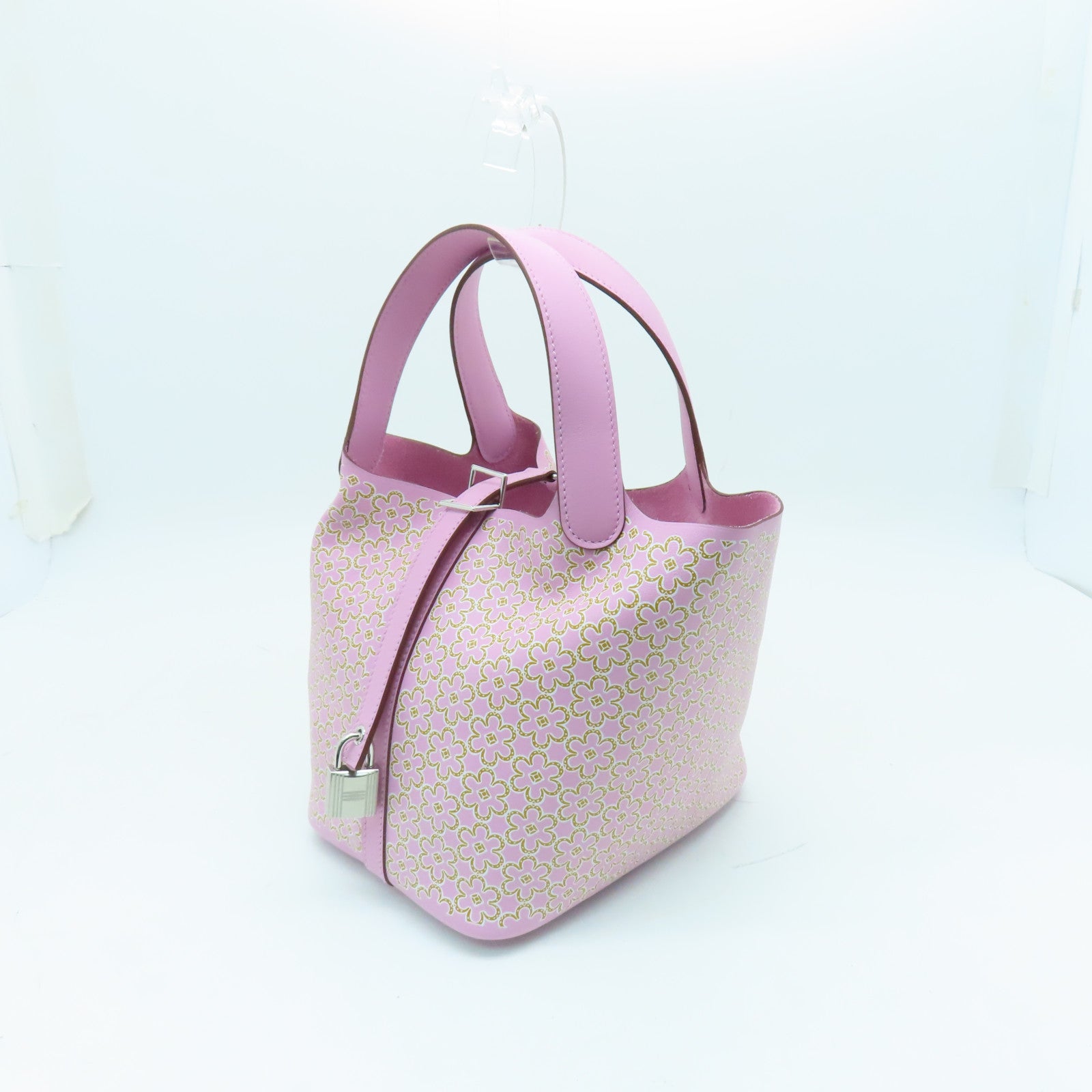 HERMES 【激減優惠】Swift皮革Picotin Lucky Daisy PM銀扣手挽袋粉紅色