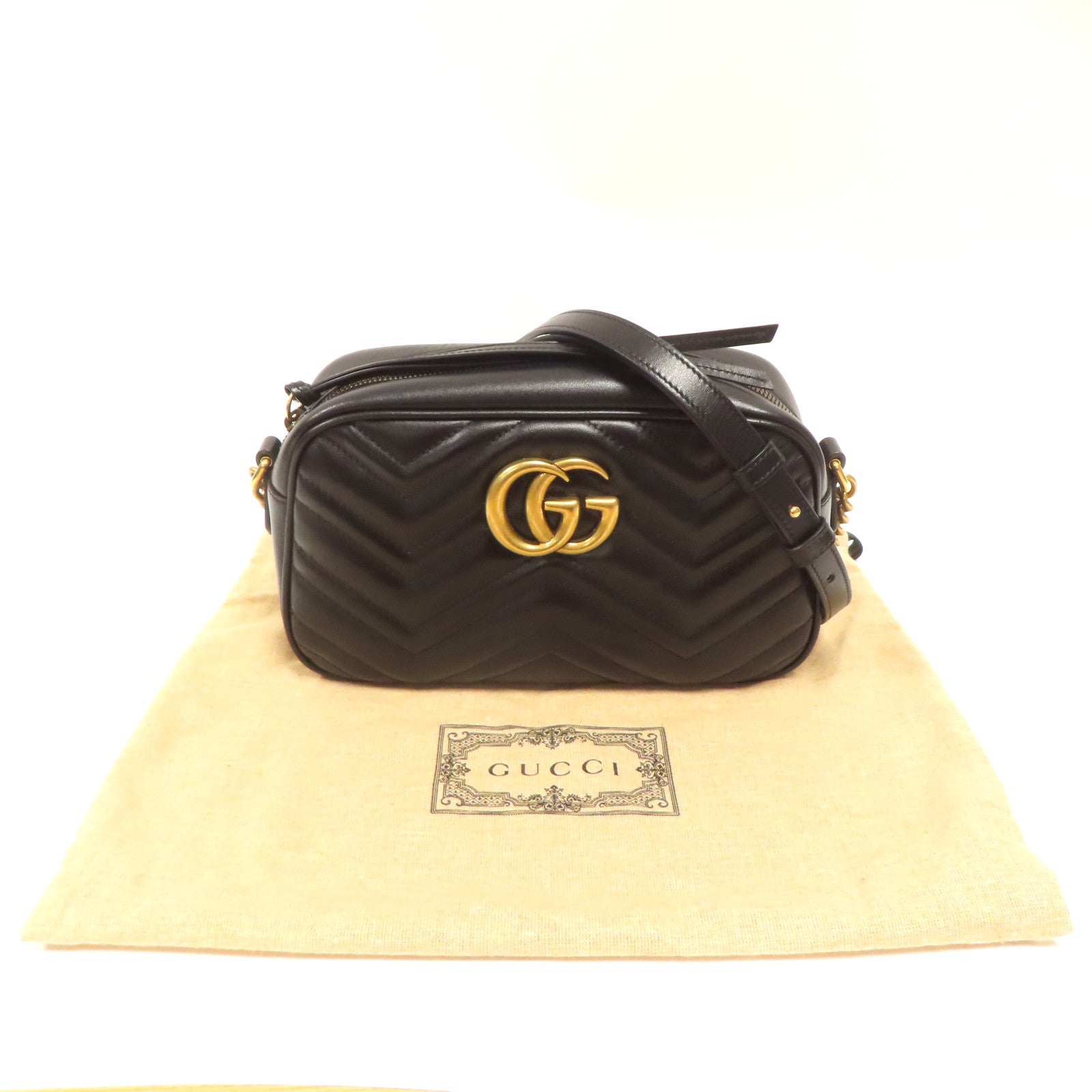 GUCCI 牛皮皮革GG Marmont金扣肩背袋黑色