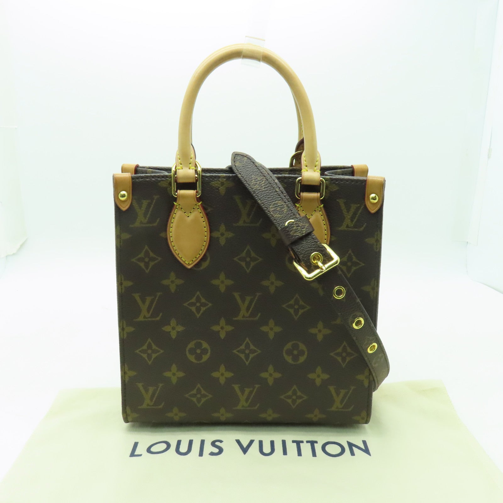 LOUIS VUITTON Monogram Sac Plat BB金扣手挽肩背兩用袋棕色