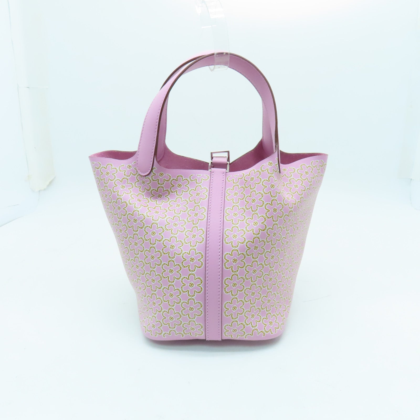 HERMES 【激減優惠】Swift皮革Picotin Lucky Daisy PM銀扣手挽袋粉紅色