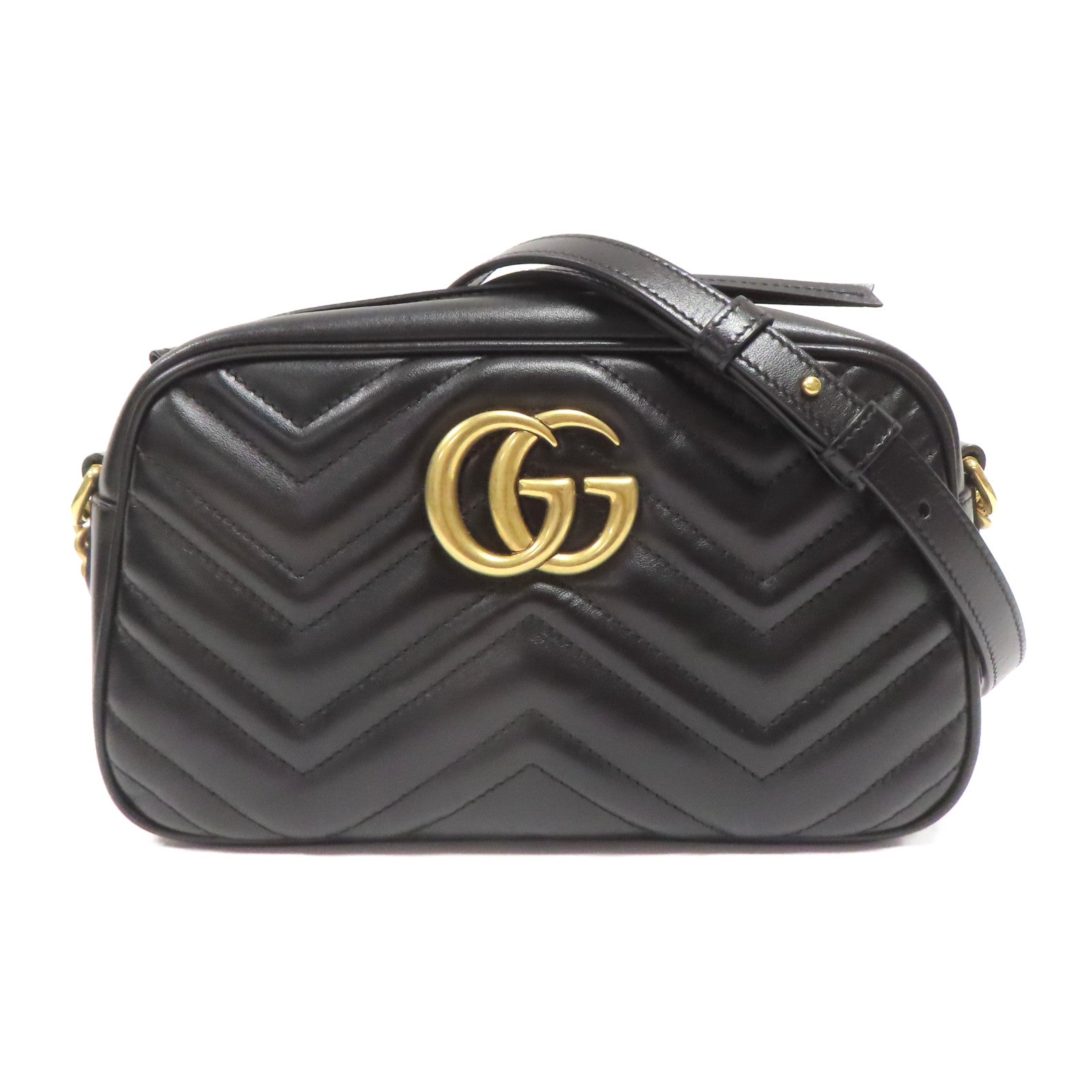 GUCCI 牛皮皮革GG Marmont金扣肩背袋黑色