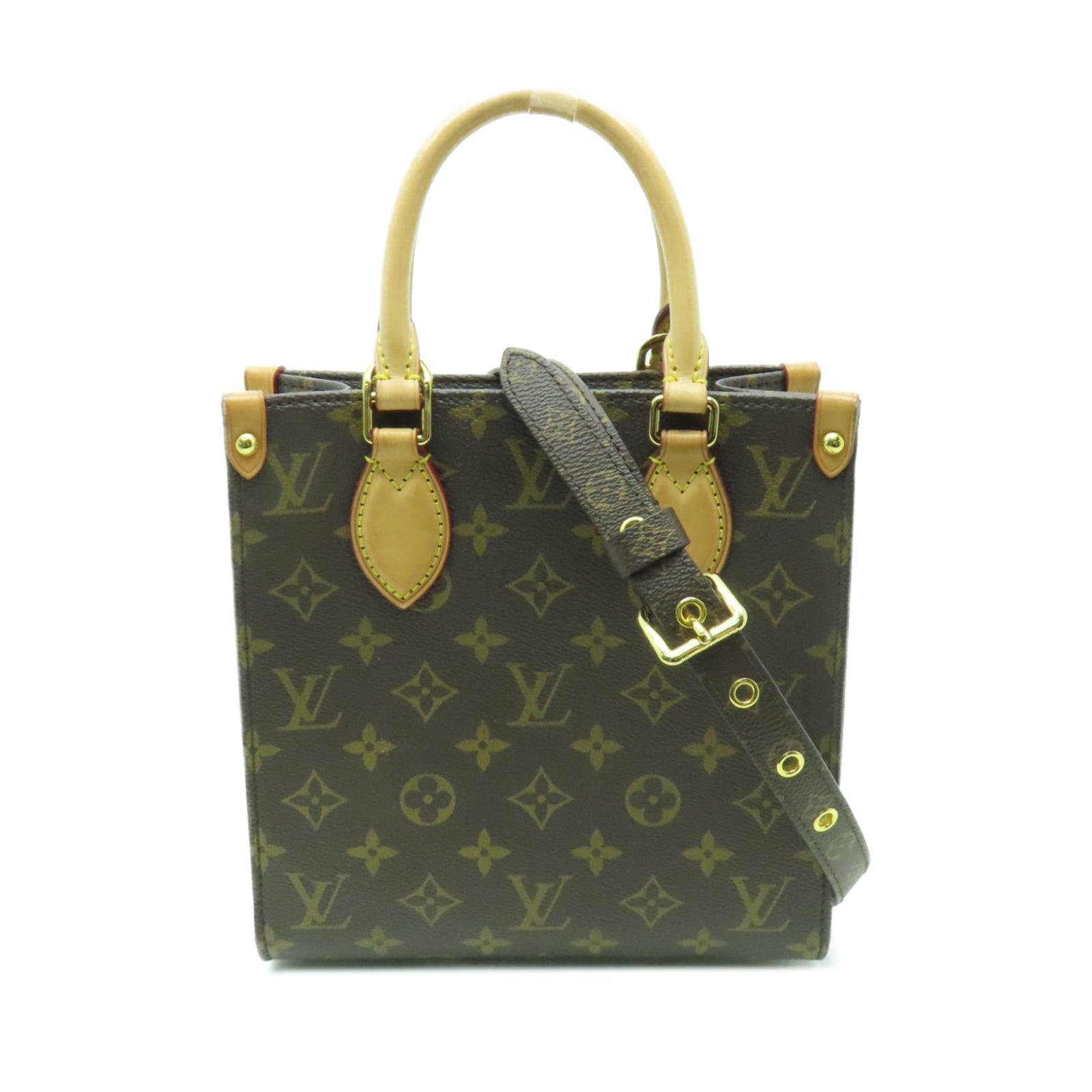 LOUIS VUITTON Monogram Sac Plat BB金扣手挽肩背兩用袋棕色