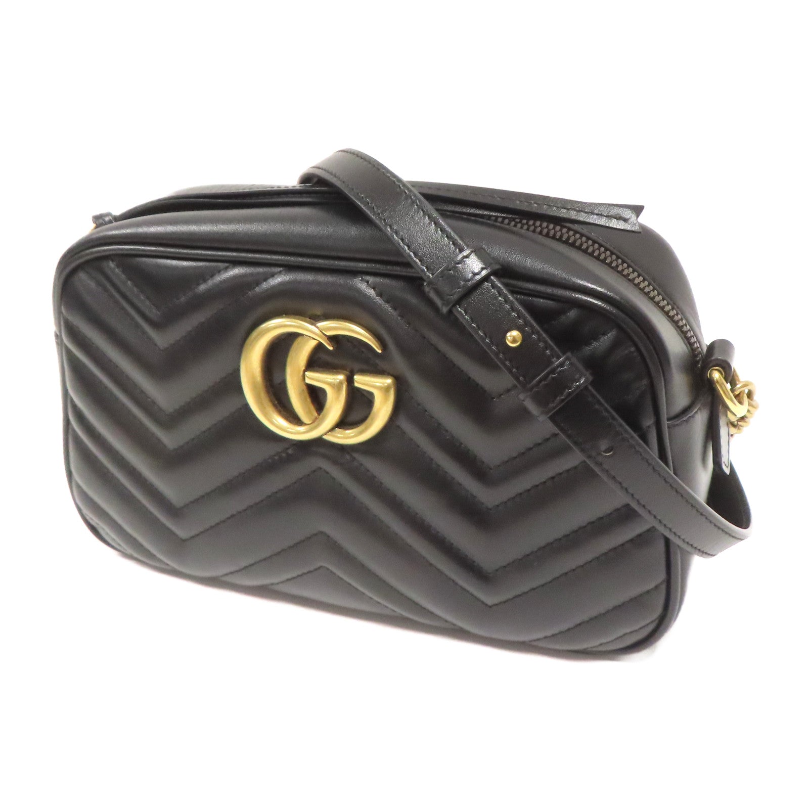 GUCCI 牛皮皮革GG Marmont金扣肩背袋黑色
