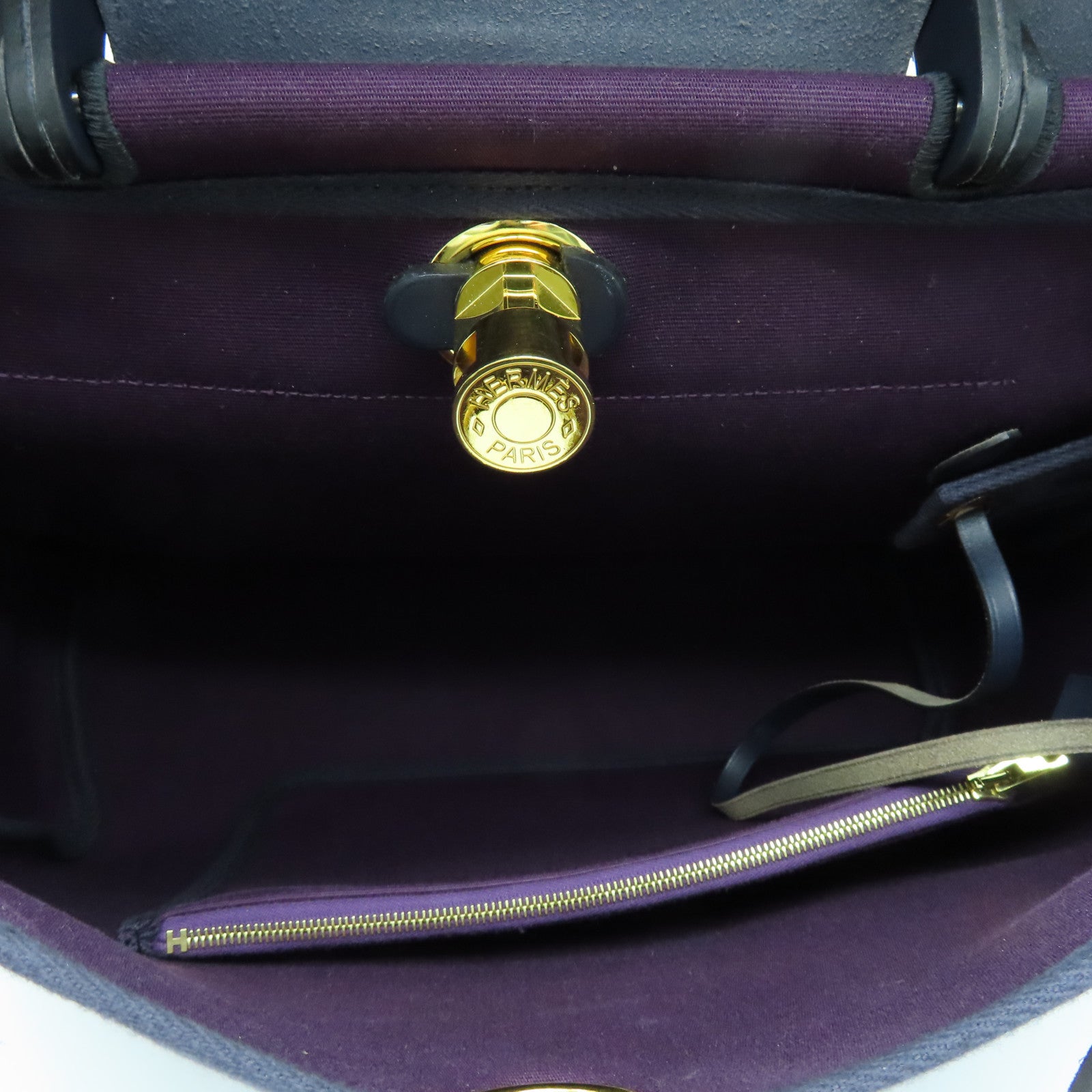 HERMES 帆布Herbag PM金扣手挽肩背两用袋Cassis紫色