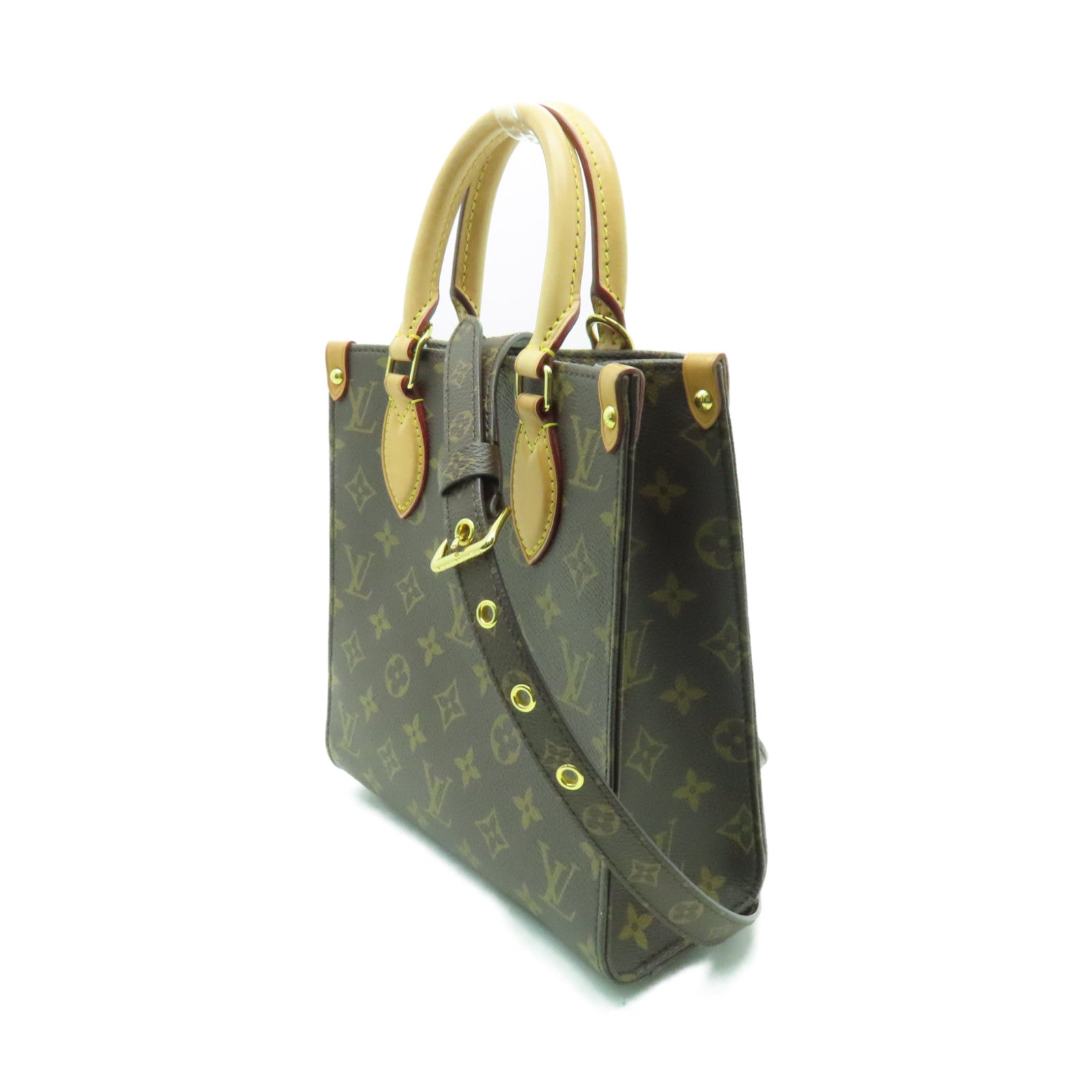 LOUIS VUITTON Monogram Sac Plat BB金扣手挽肩背兩用袋棕色