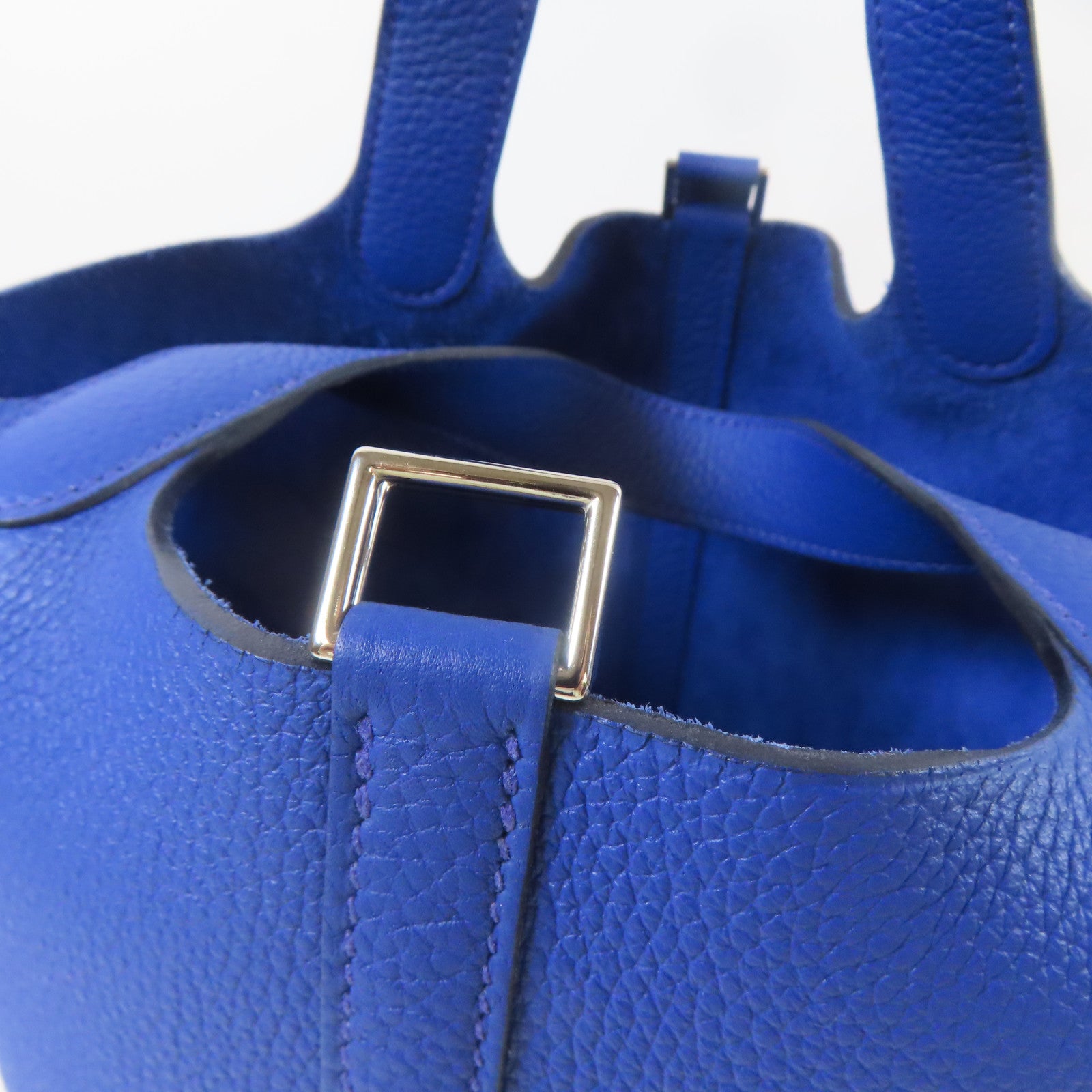 HERMES Clemence皮革Picotin PM銀扣手挽袋Blue Royal藍色