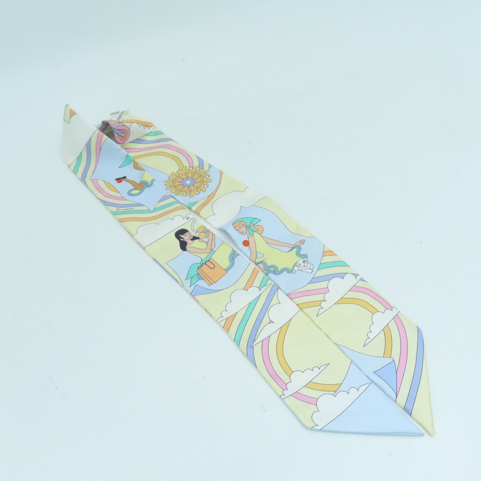HERMES 絲質Twilly絲巾彩色
