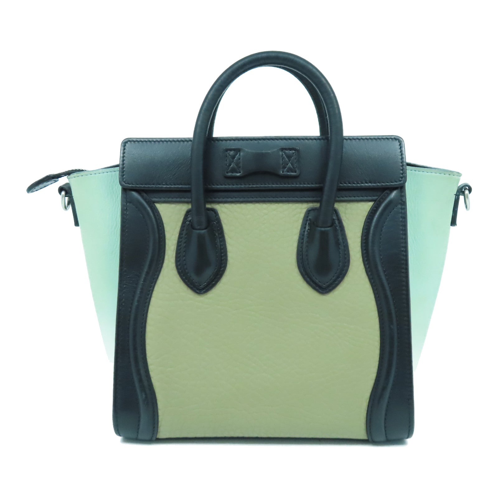 CELINE 牛皮皮革Nano Luggage銀扣手挽肩背兩用袋黑色/卡其色/綠色