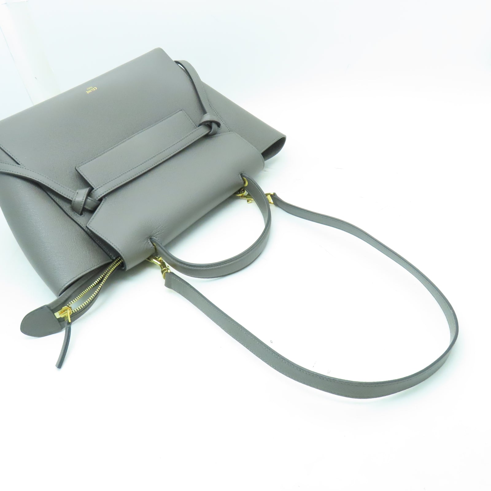 CELINE 牛皮皮革Mini Belt Bag金扣手挽肩背兩用袋灰色