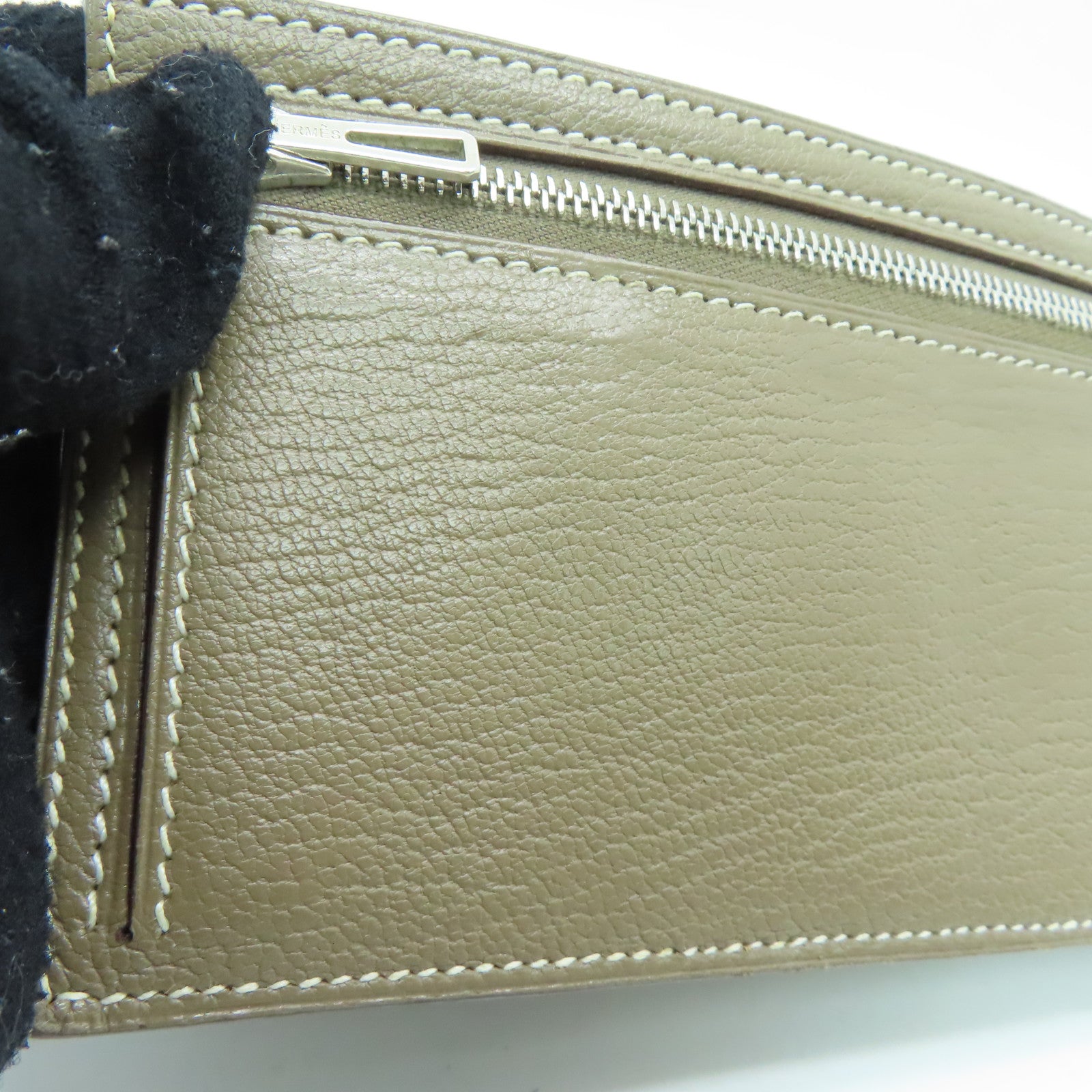 HERMES 【激減優惠】Chevre皮革Bearn Wallet銀扣長錢包灰色