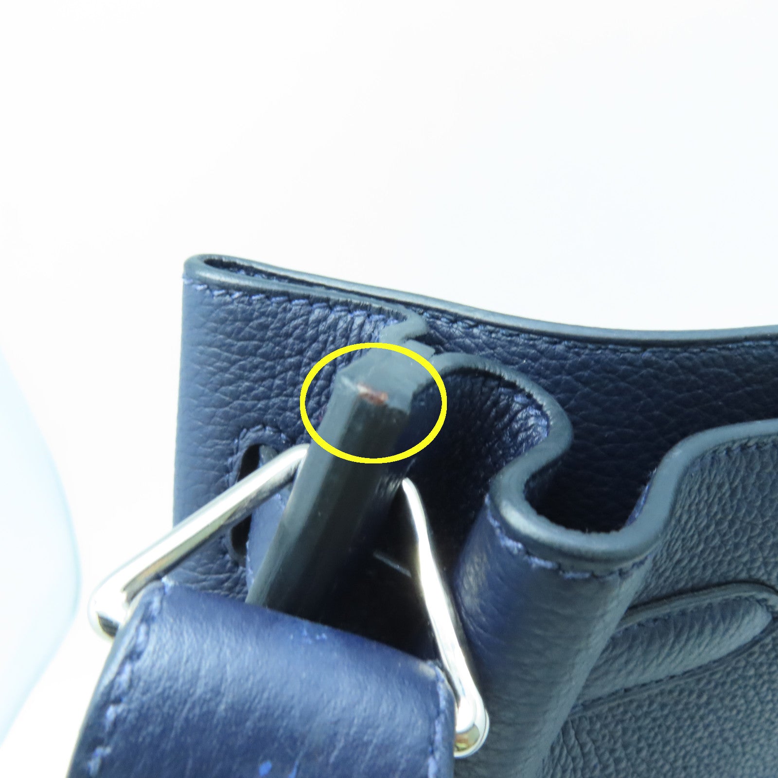 HERMES Clemence Leather So Kelly 22 Silver Buckle Shoulder Bag Indigo