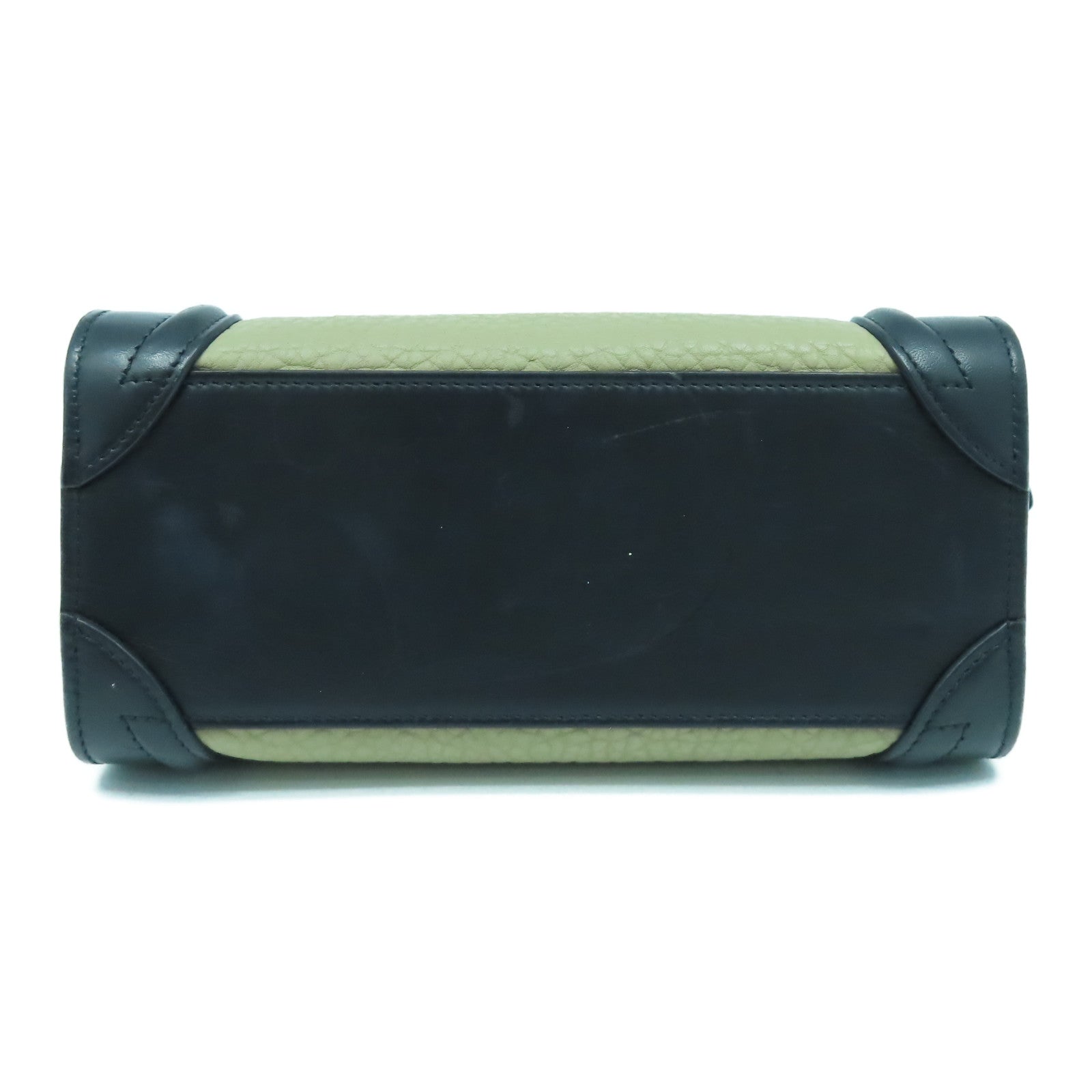 CELINE 牛皮皮革Nano Luggage銀扣手挽肩背兩用袋黑色/卡其色/綠色