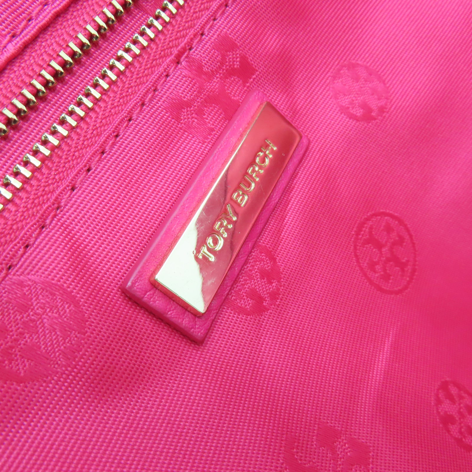 Tory Burch 尼龍Tote Bag金扣手挽袋桃紅色