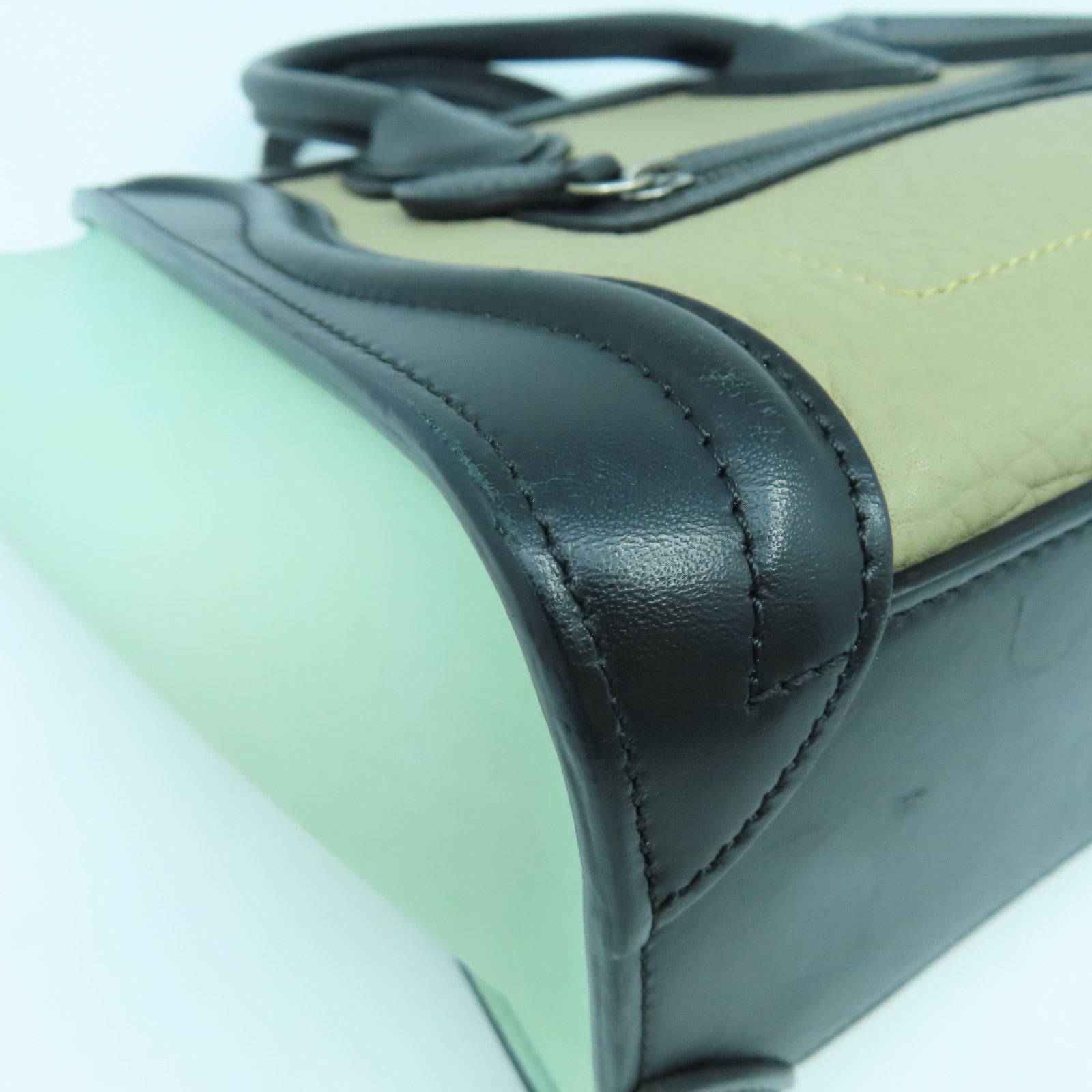 CELINE 牛皮皮革Nano Luggage銀扣手挽肩背兩用袋黑色/卡其色/綠色