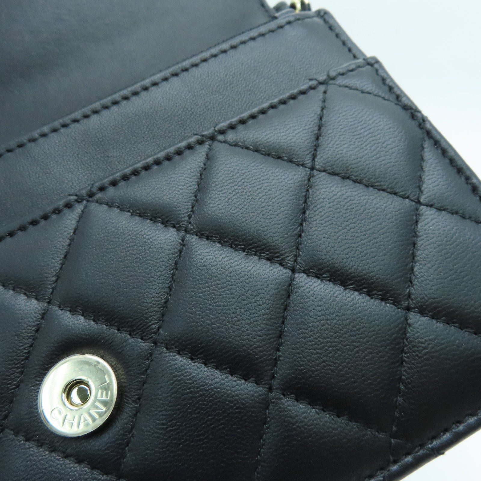 CHANEL 菱格羊皮皮革Chain Shoulder Bag金扣鏈帶肩背袋黑色