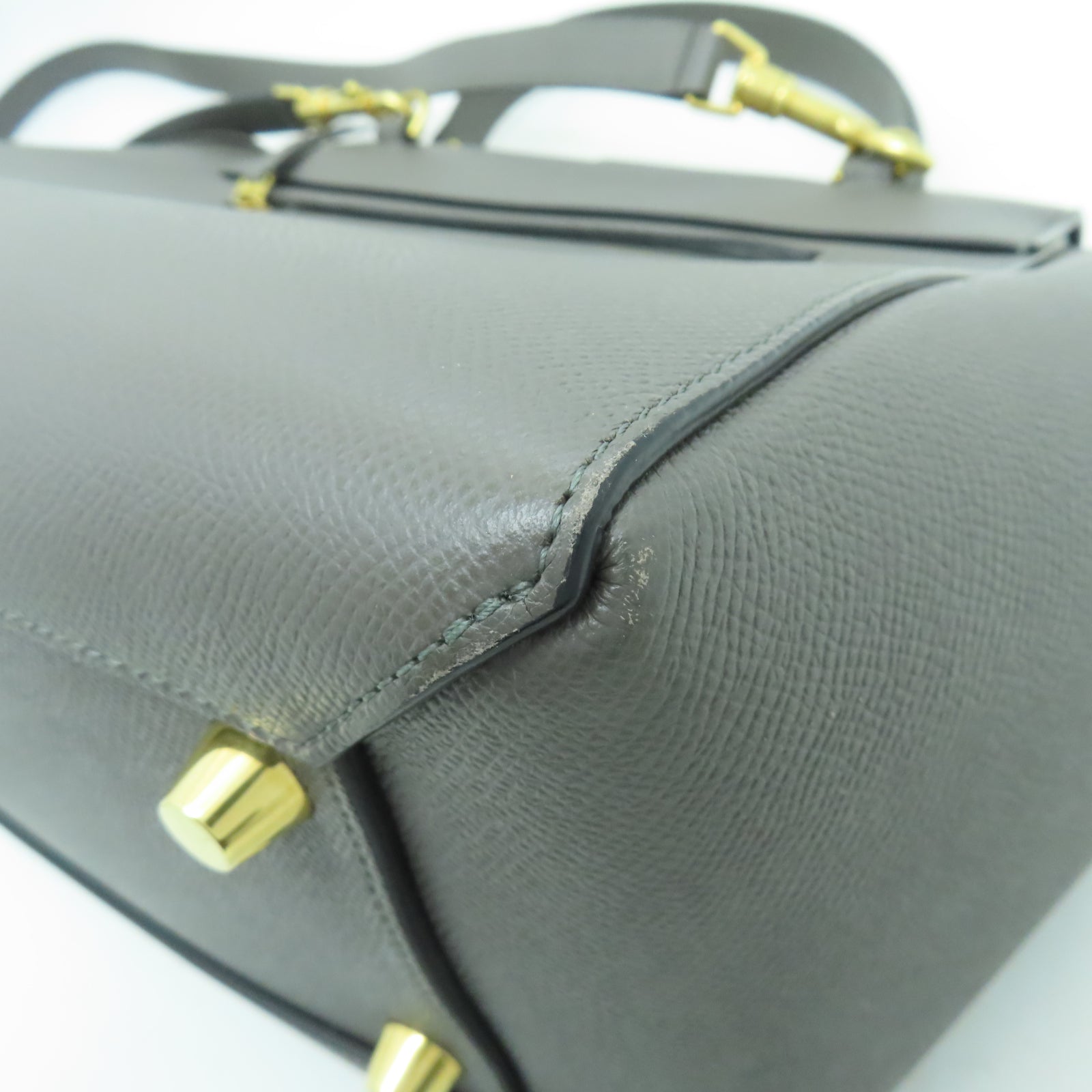CELINE 牛皮皮革Mini Belt Bag金扣手挽肩背兩用袋灰色