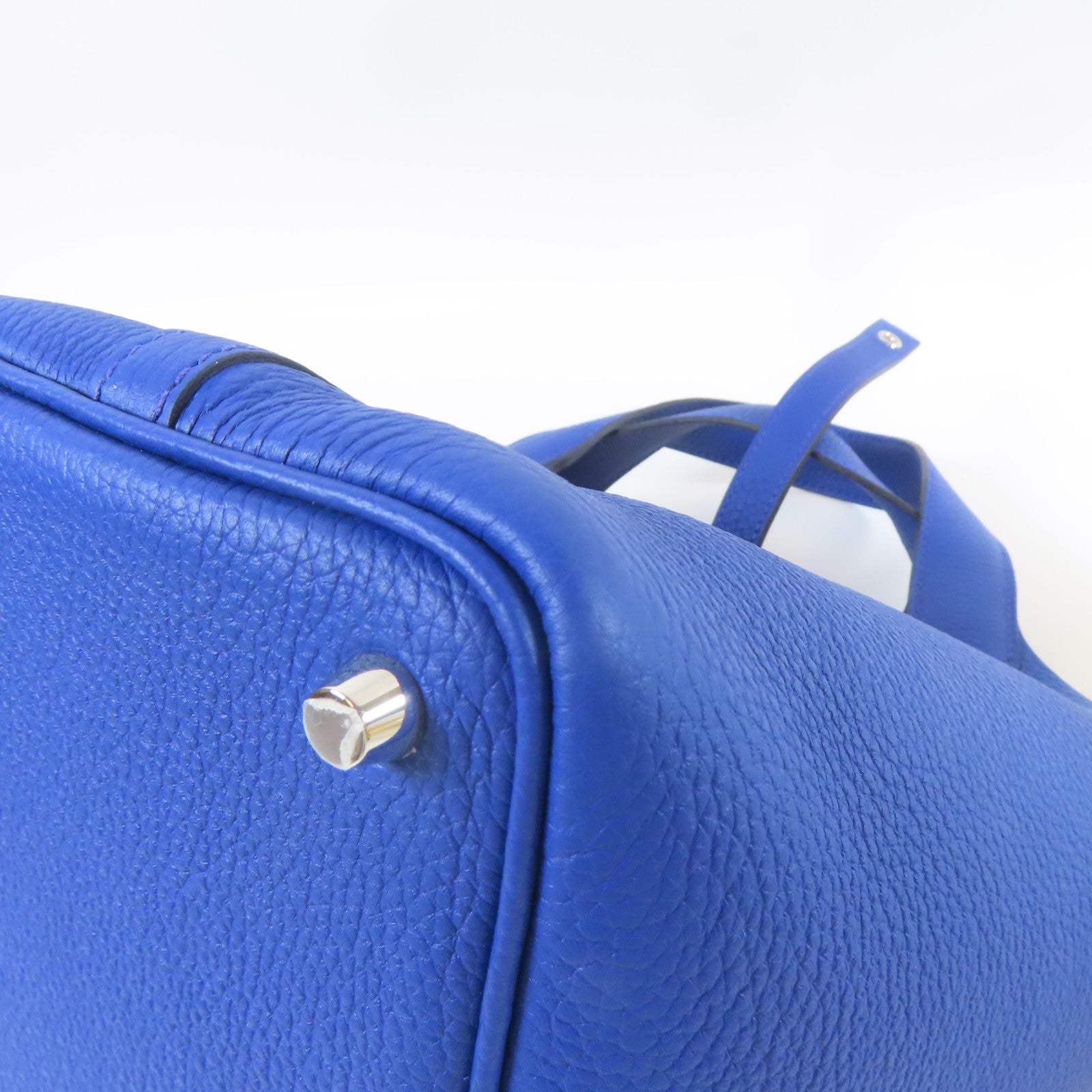 HERMES Clemence皮革Picotin PM銀扣手挽袋Blue Royal藍色