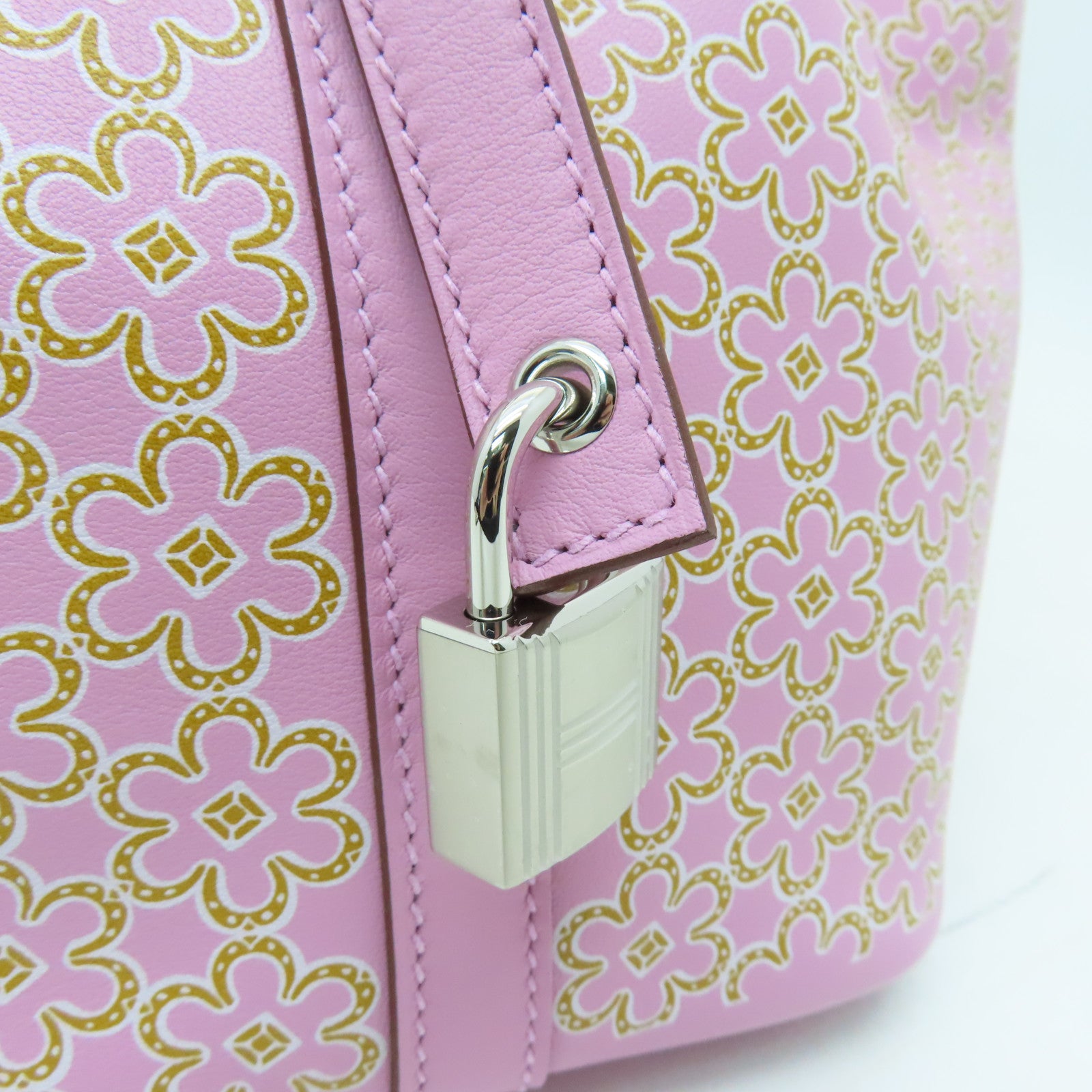HERMES 【激減優惠】Swift皮革Picotin Lucky Daisy PM銀扣手挽袋粉紅色