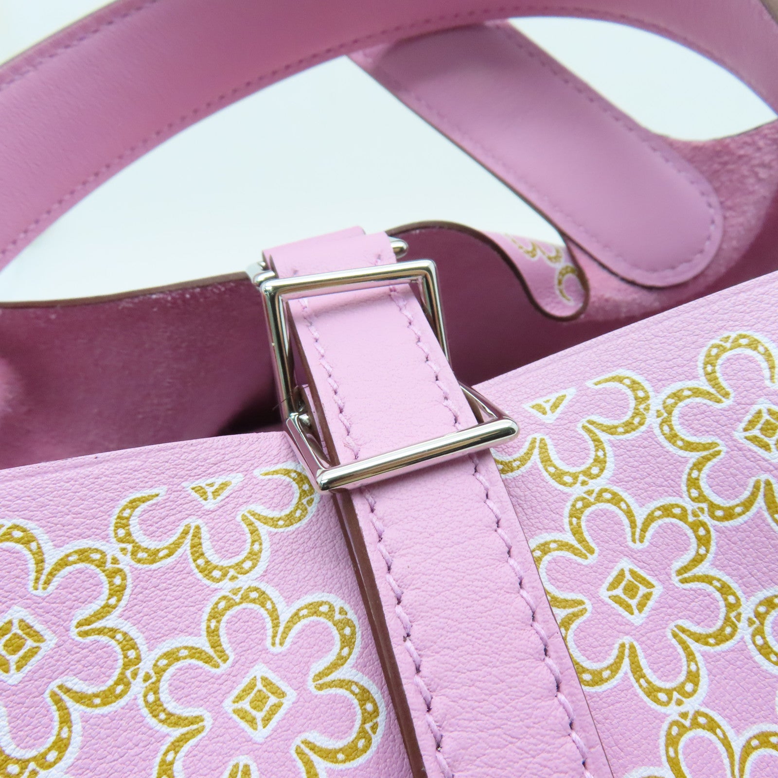 HERMES 【激減優惠】Swift皮革Picotin Lucky Daisy PM銀扣手挽袋粉紅色