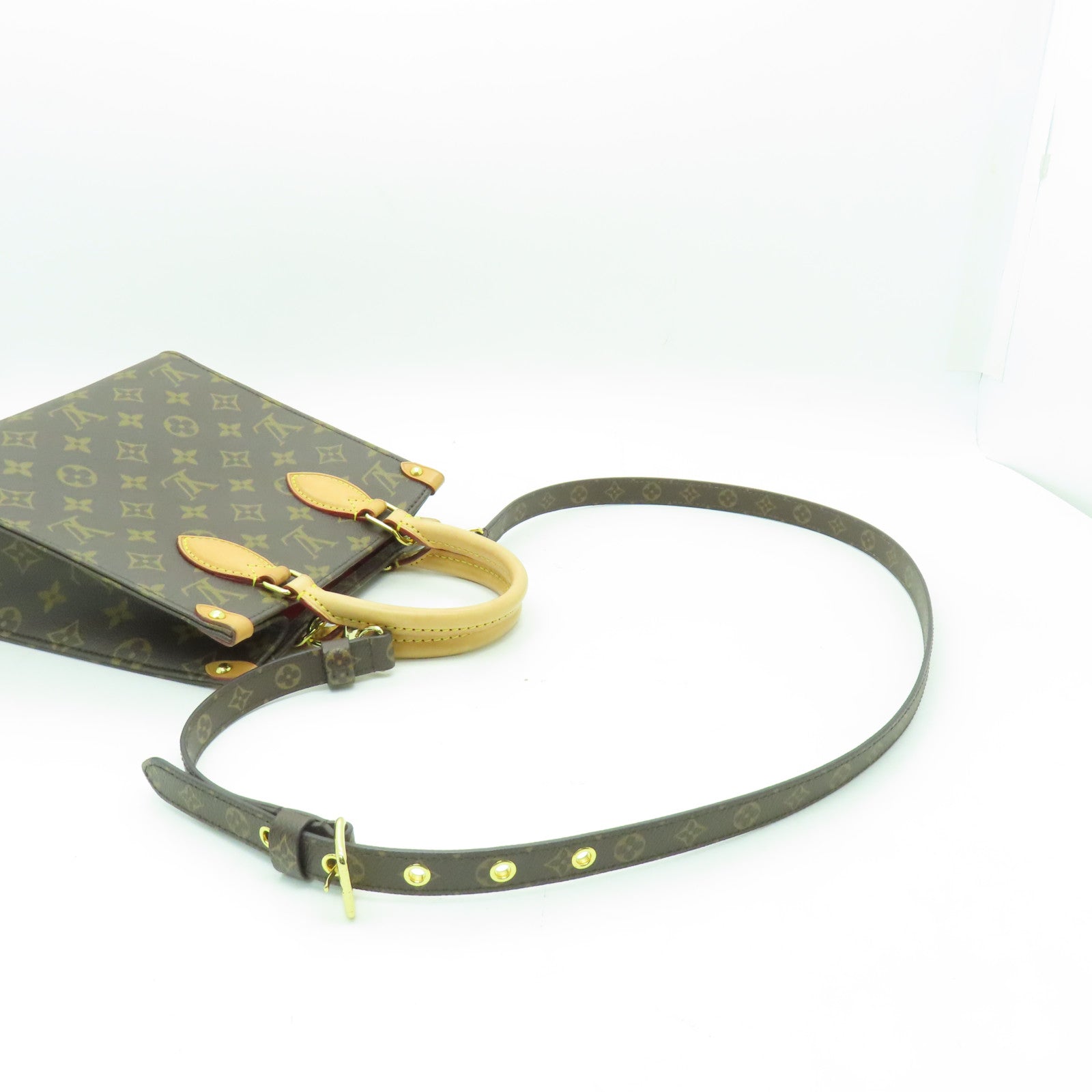 LOUIS VUITTON Monogram Sac Plat BB金扣手挽肩背兩用袋棕色
