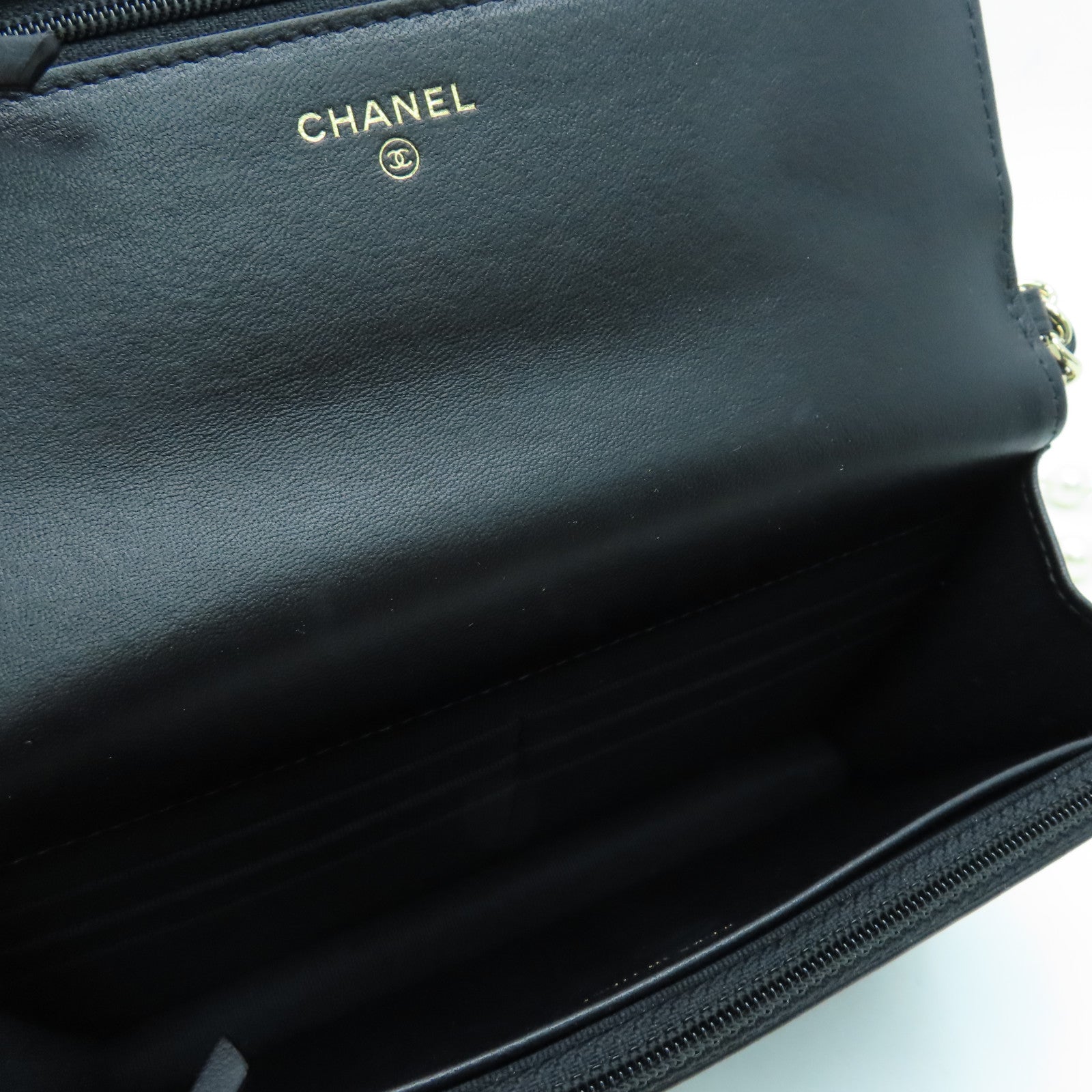 CHANEL 菱格羊皮皮革Chain Shoulder Bag金扣鏈帶肩背袋黑色