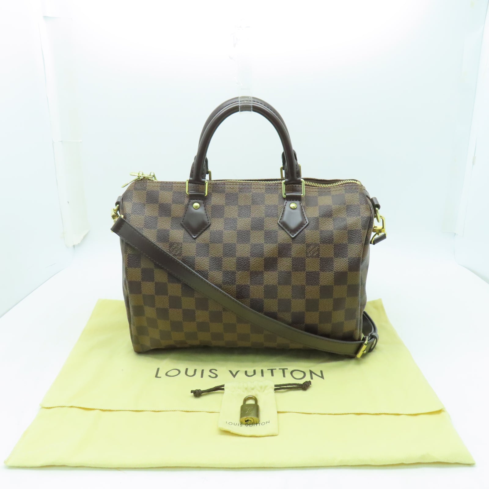 LOUIS VUITTON Damier Speedy Bandouliere 30金扣手挽肩背兩用袋啡色