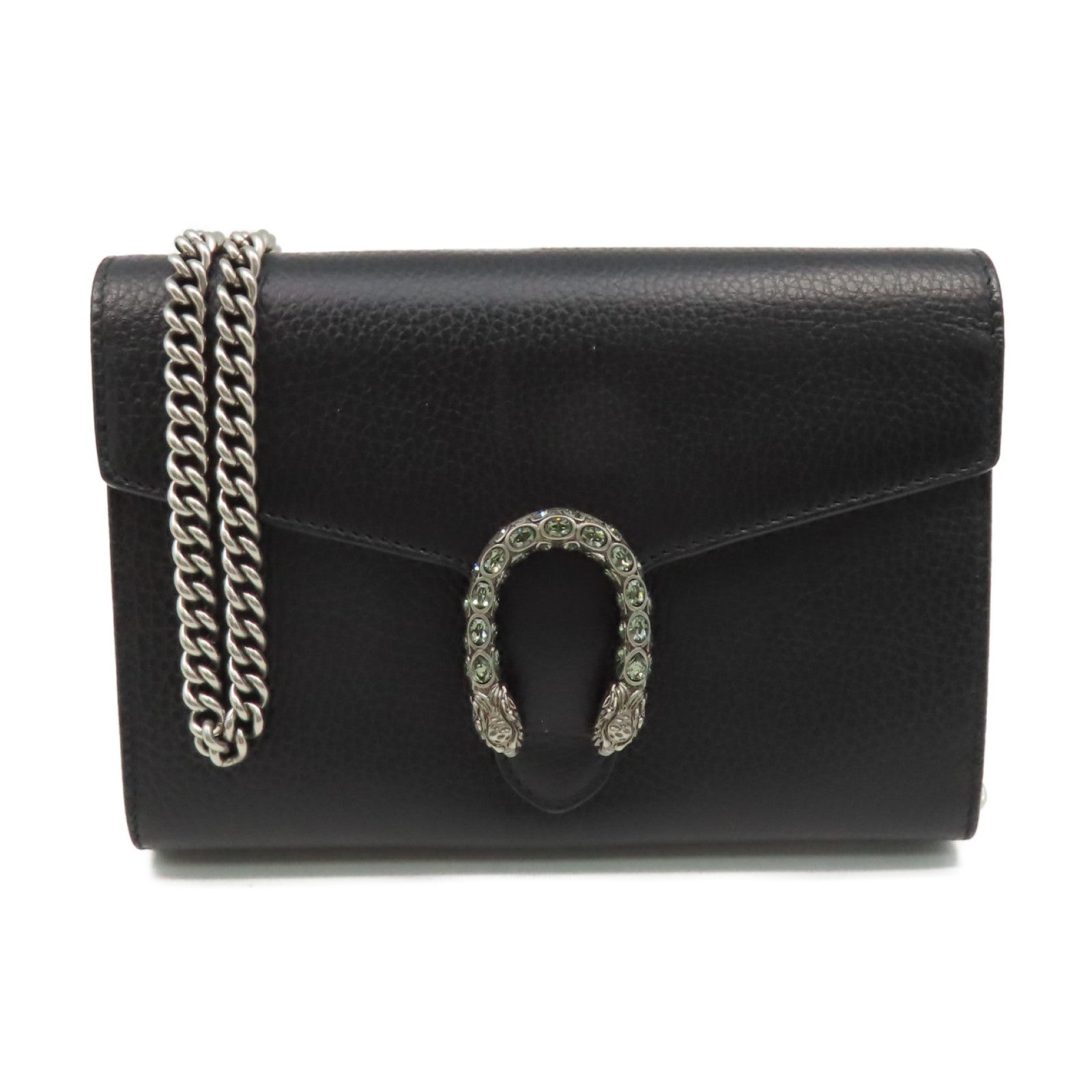 GUCCI 牛皮皮革Dionysus GG Supreme Chain Shoulder Bag銀扣鏈帶肩背袋黑色