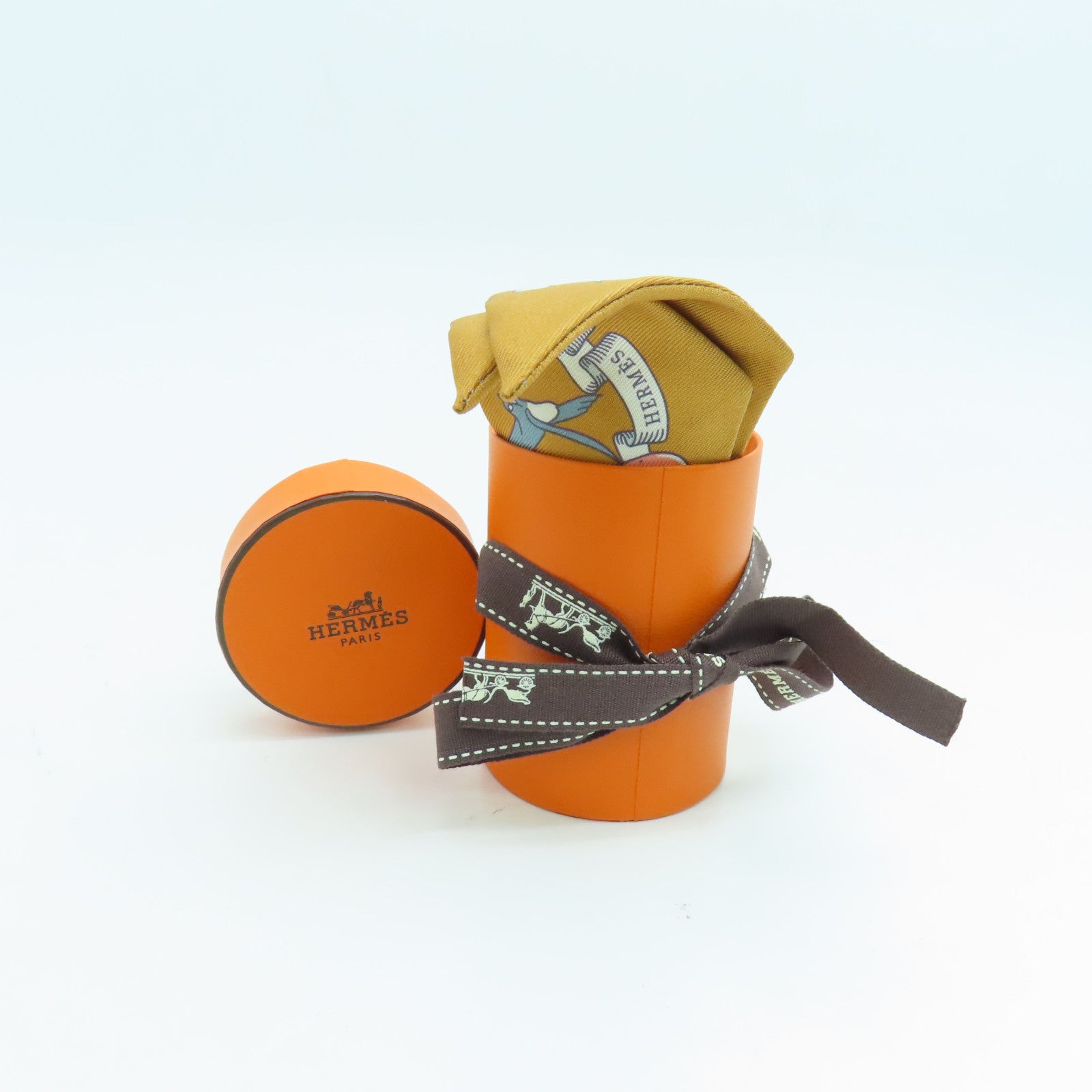 HERMES 絲質Twilly絲巾灰色/啡色