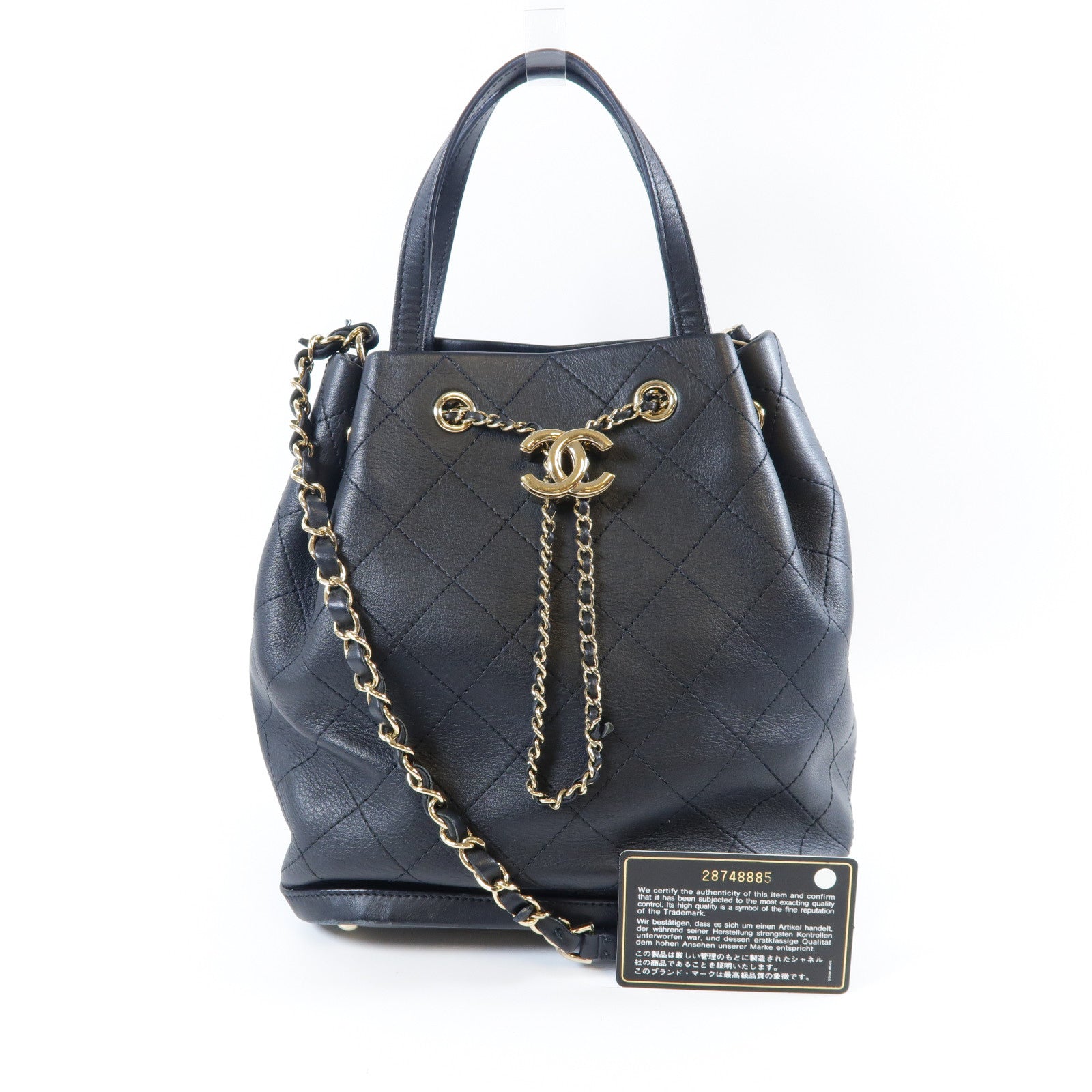 CHANEL 菱格牛皮皮革Chain Shoulder Bag金扣手挽肩背兩用袋黑色