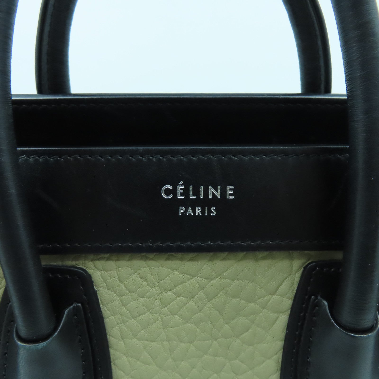 CELINE 牛皮皮革Nano Luggage銀扣手挽肩背兩用袋黑色/卡其色/綠色