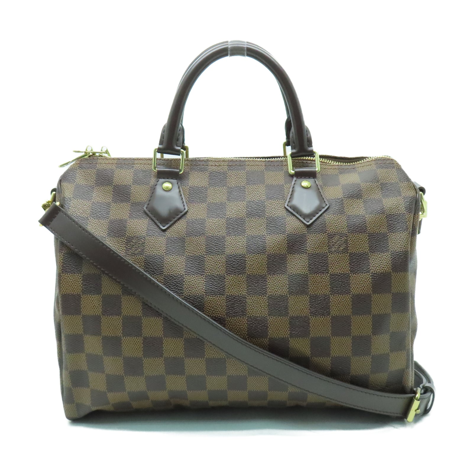 LOUIS VUITTON Damier Speedy Bandouliere 30金扣手挽肩背兩用袋啡色