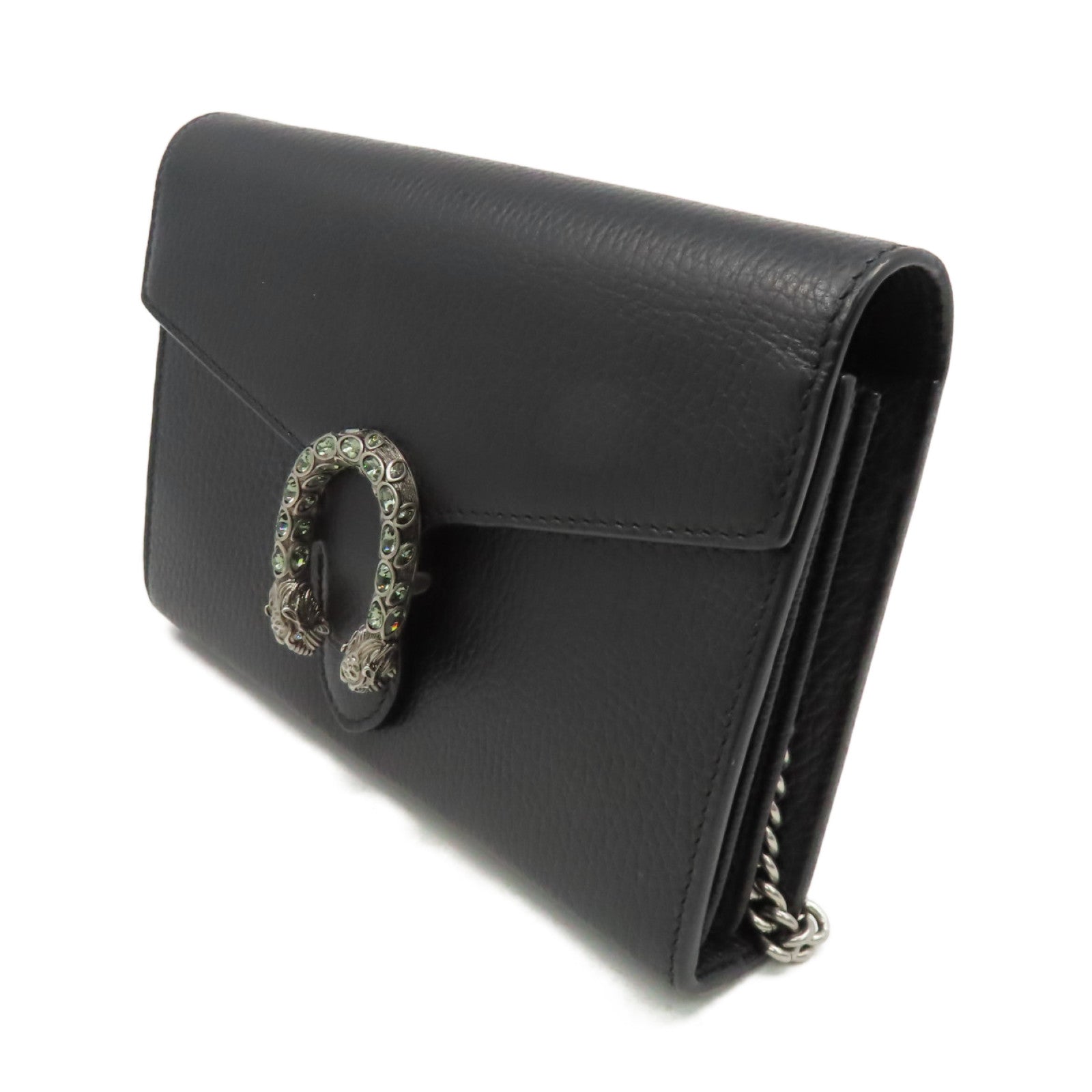 GUCCI 牛皮皮革Dionysus GG Supreme Chain Shoulder Bag銀扣鏈帶肩背袋黑色