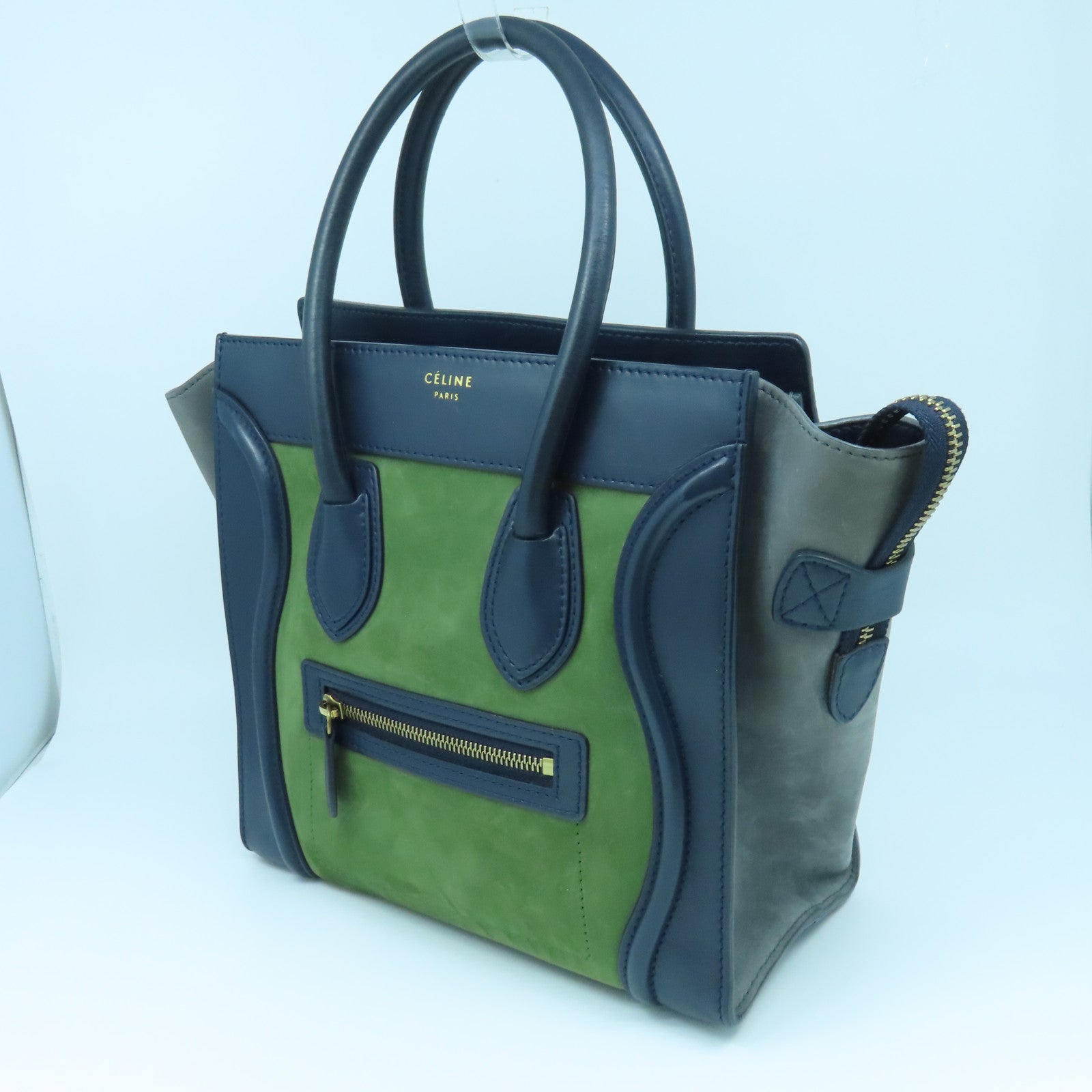 CELINE 牛皮皮革Micro Luggage金扣手挽袋綠色藍色