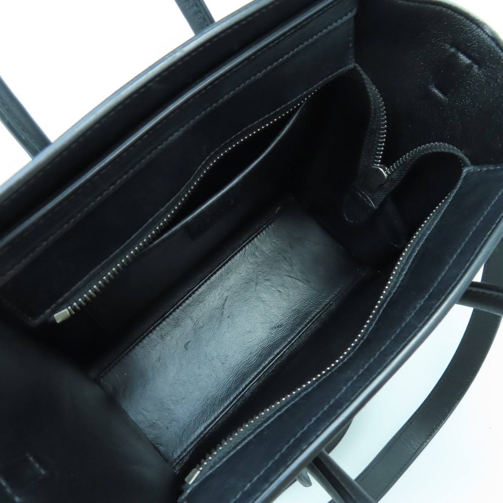 CELINE 牛皮皮革Nano Luggage銀扣手挽肩背兩用袋黑色/卡其色/綠色