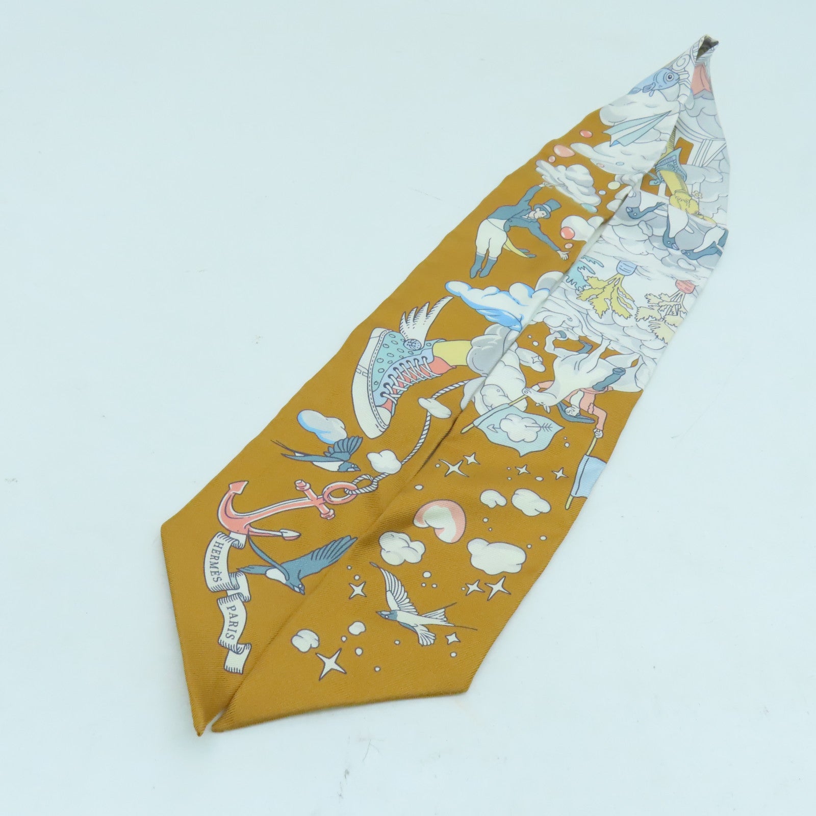 HERMES 絲質Twilly絲巾灰色/啡色