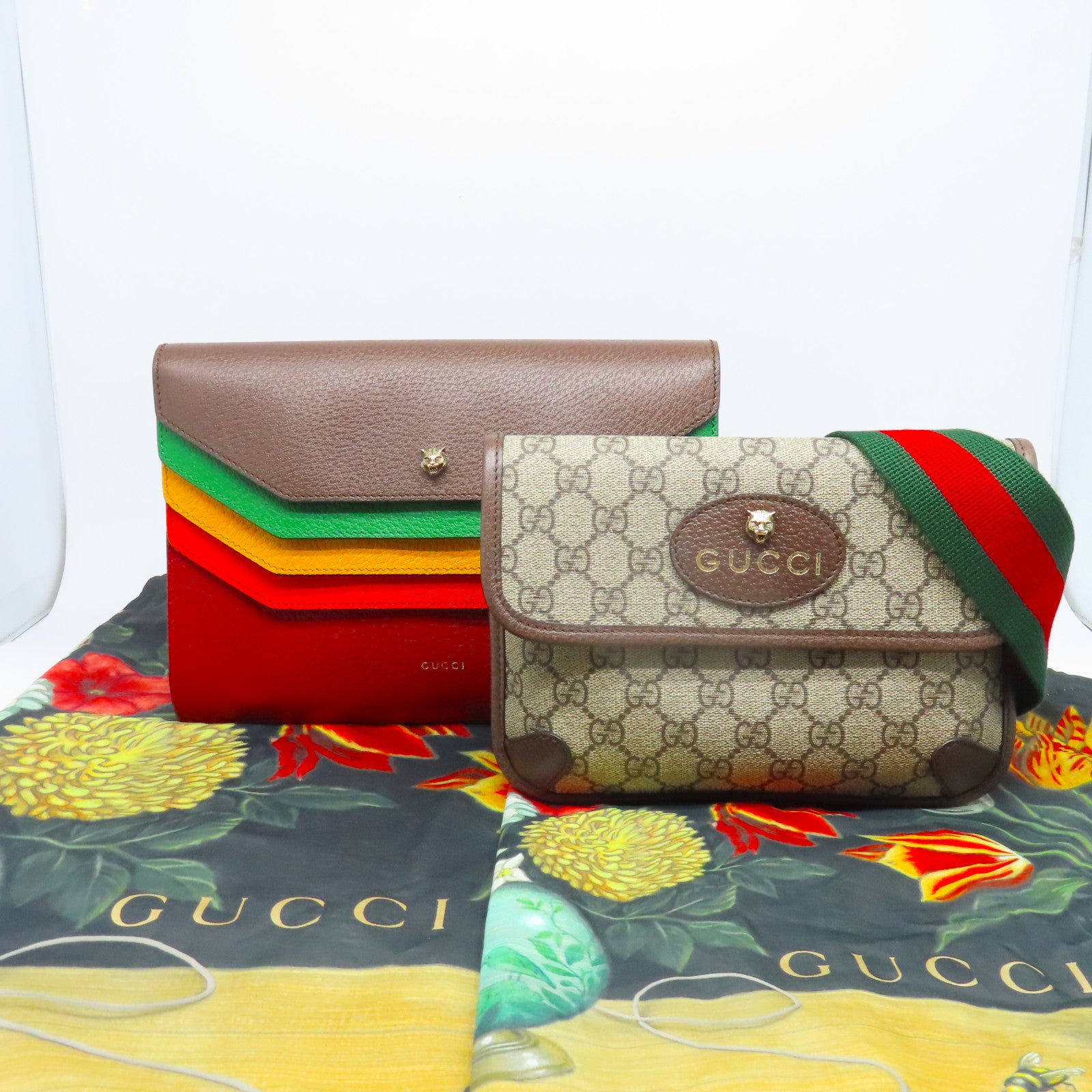 GUCCI 塗層帆布Neo Vintage GG Supreme Belt Bag金扣肩背袋啡色/彩色
